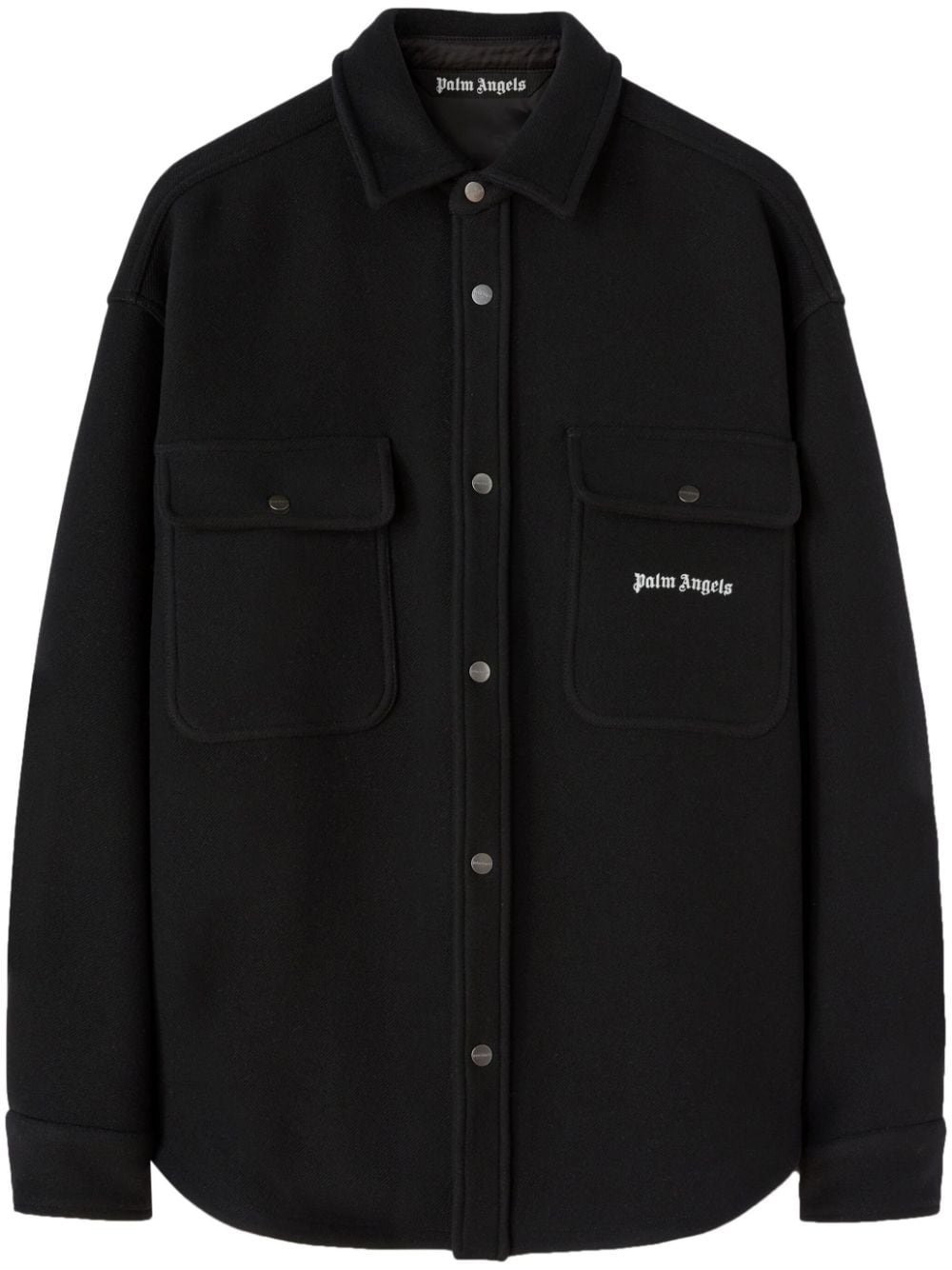 logo-embroidered twill shirt jacket - 1