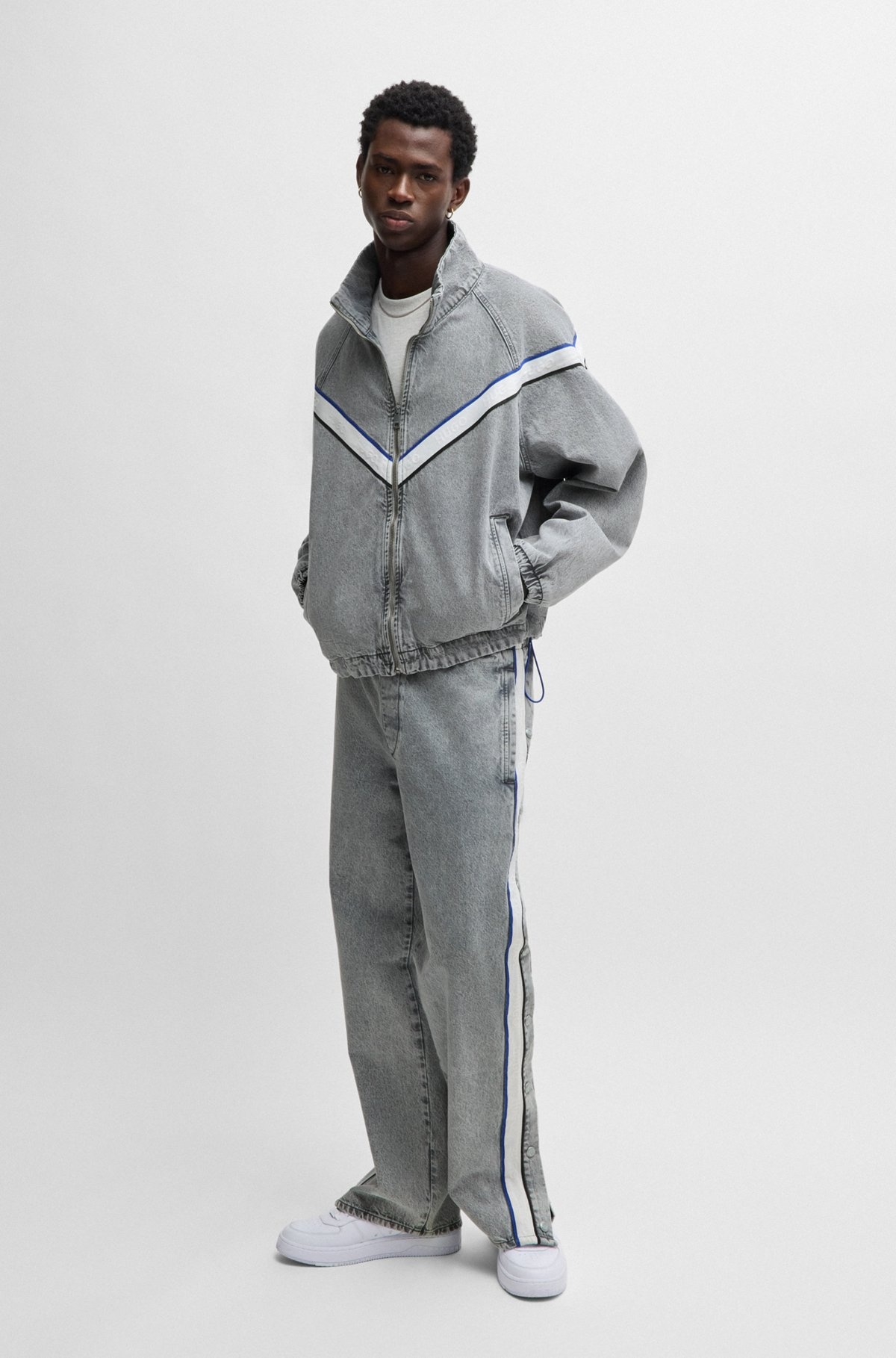ZIP-UP DENIM JACKET WITH CONTRASTING TAPE DETAIL - 3