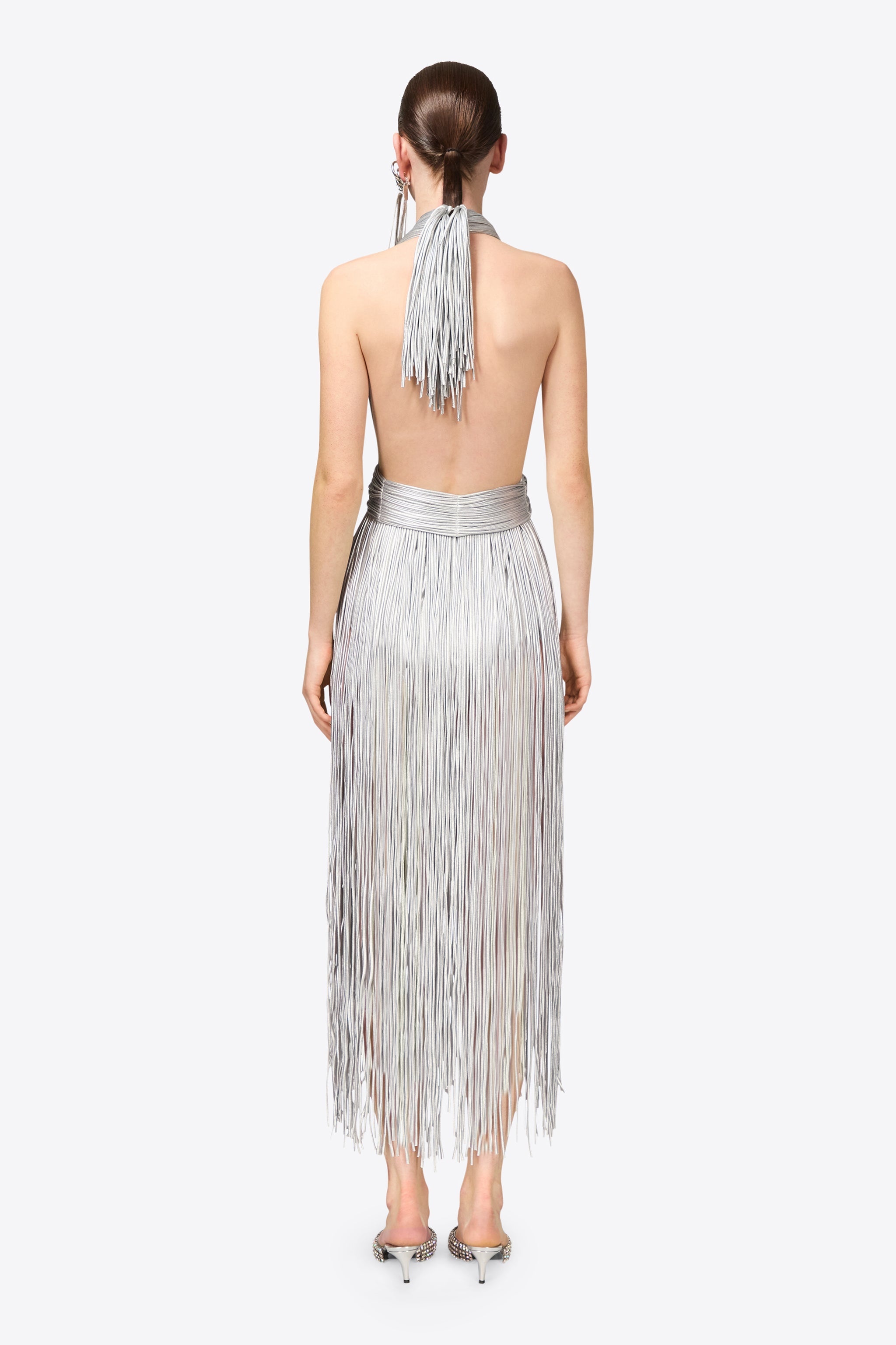 METALLIC FRINGE HALTER MIDI DRESS - 7
