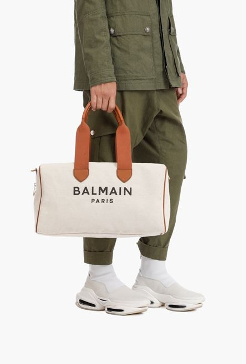 Ecru canvas B-Army 44 bag with brown leather panels 8