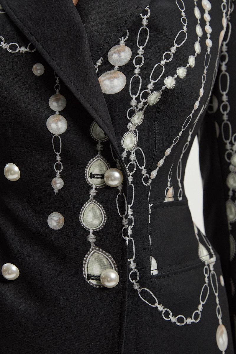 Archive Collection - Pearl Chain Print Satin Double Breasted Tailored Blazer 5