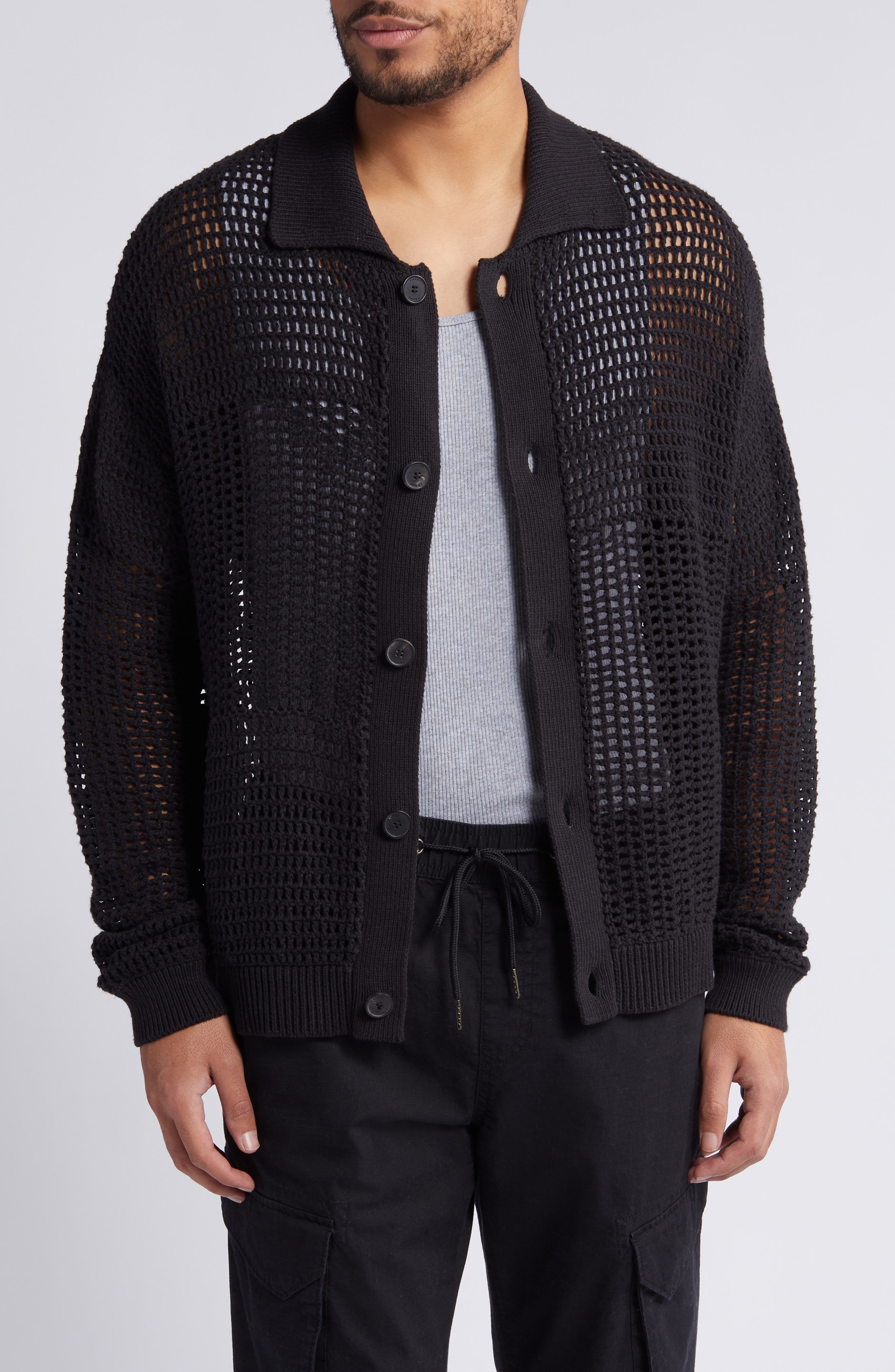 Mixed Open Stitch Cotton Cardigan - 1