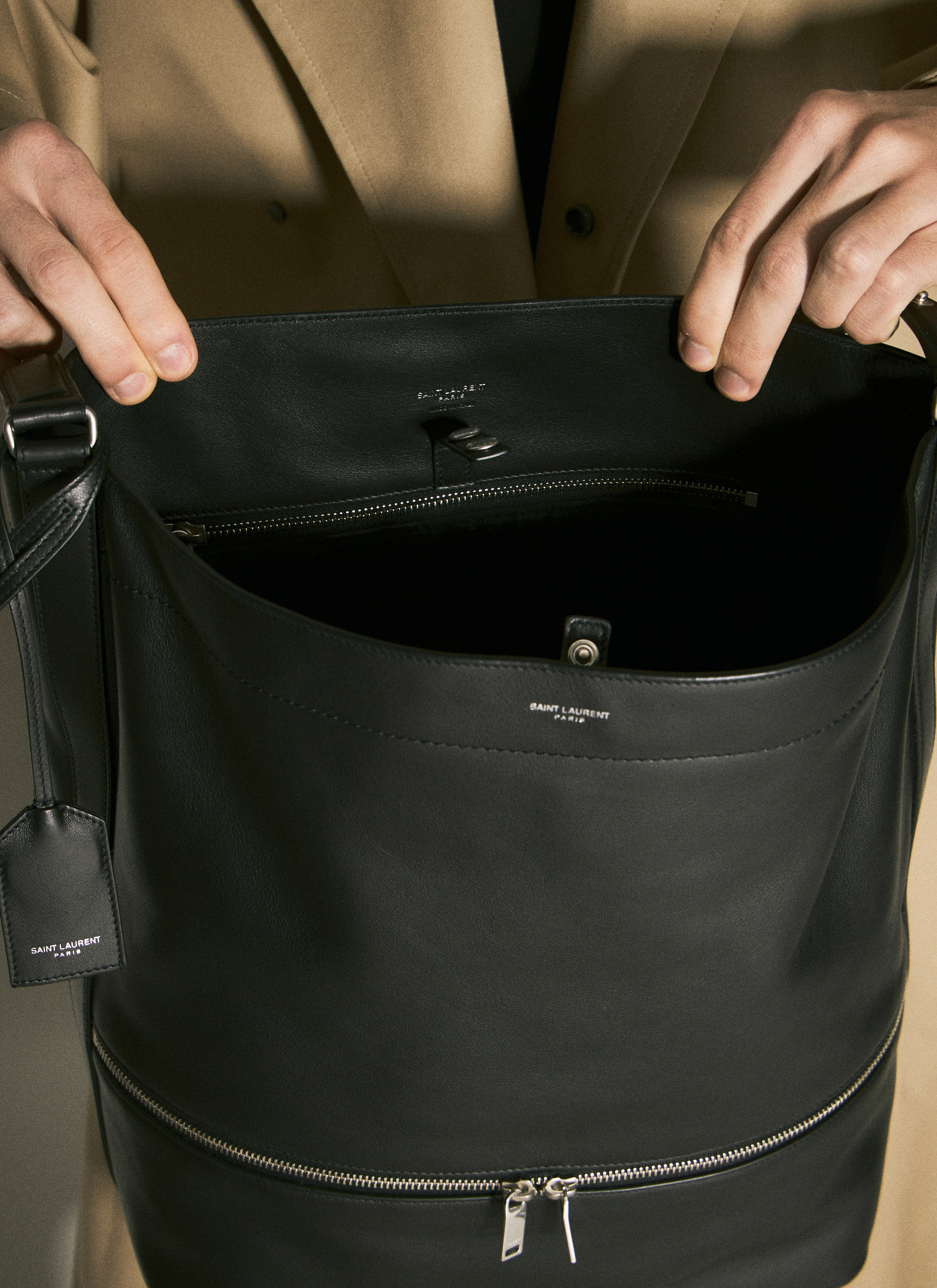 Saint Laurent Men Leather Hobo Tote Bag - 6