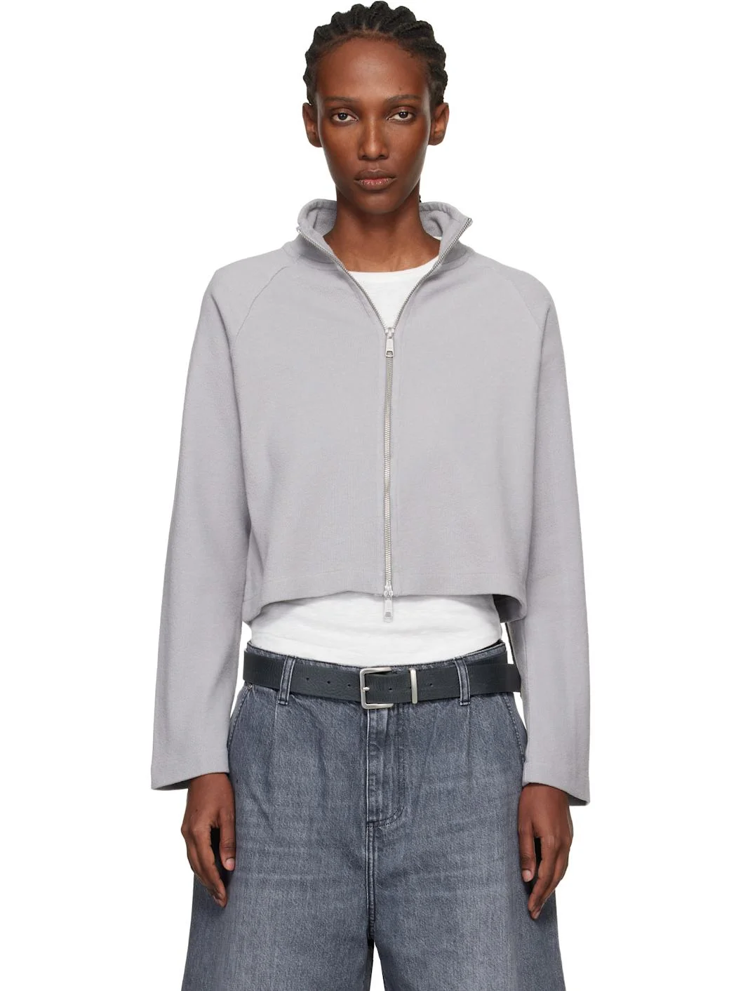 Gray Cropped Leisure Zip Up Track Jacket - 1