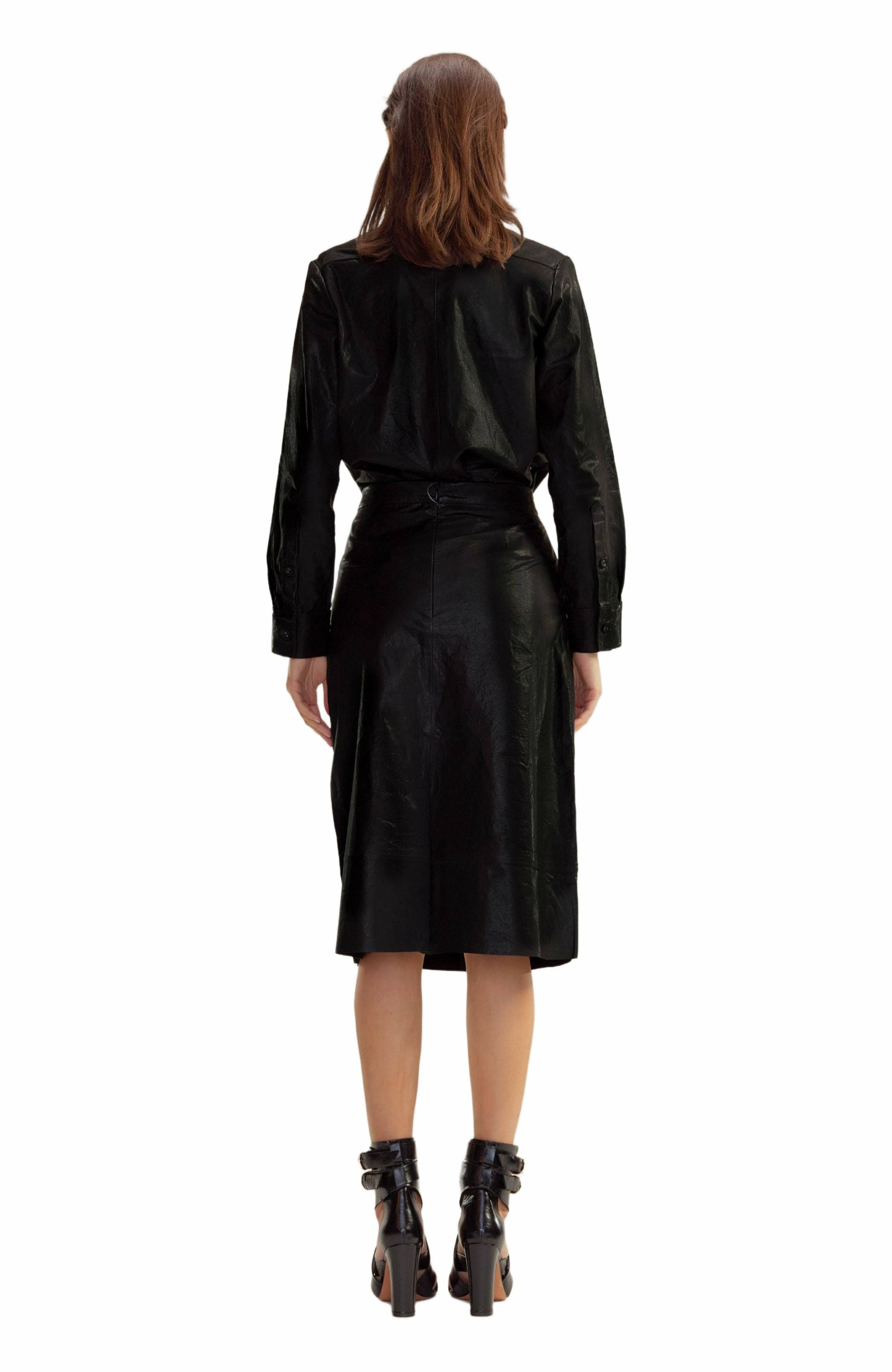 Cynthia Rowley Leather Button Up Shirt in Black at Nordstrom - 3