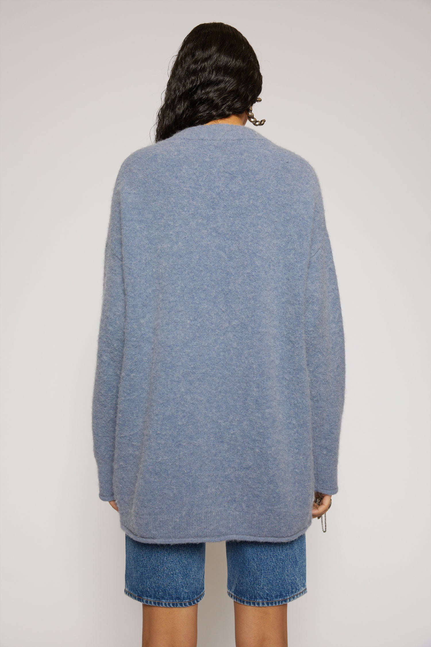 Oversized v-neck sweater dusty blue - 4