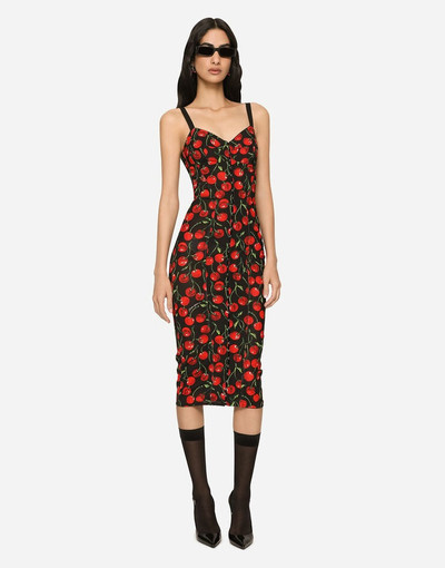 Dolce & Gabbana Cherry-print stretch calf-length corset dress outlook