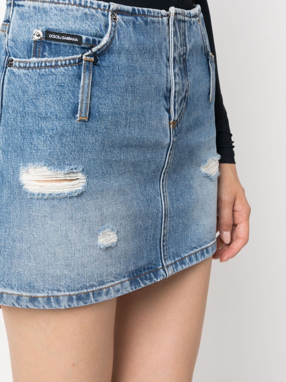 distressed-effect denim miniskirt - 5