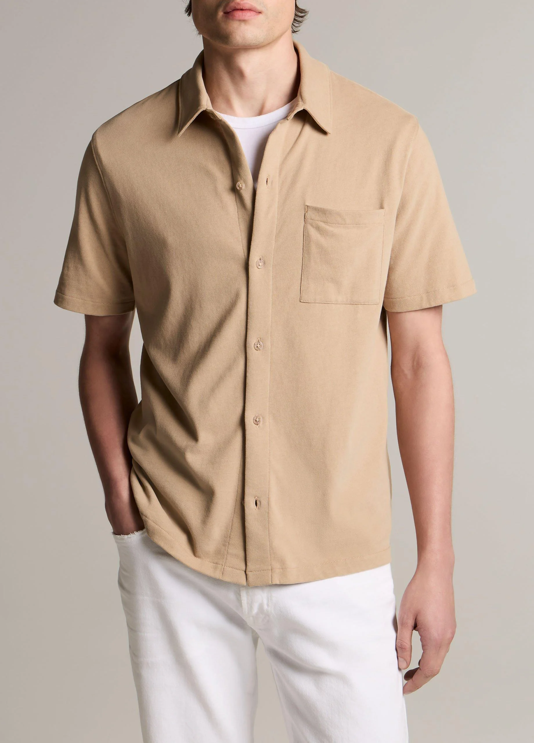 Sueded Cotton Jersey Button-Front Shirt - 1