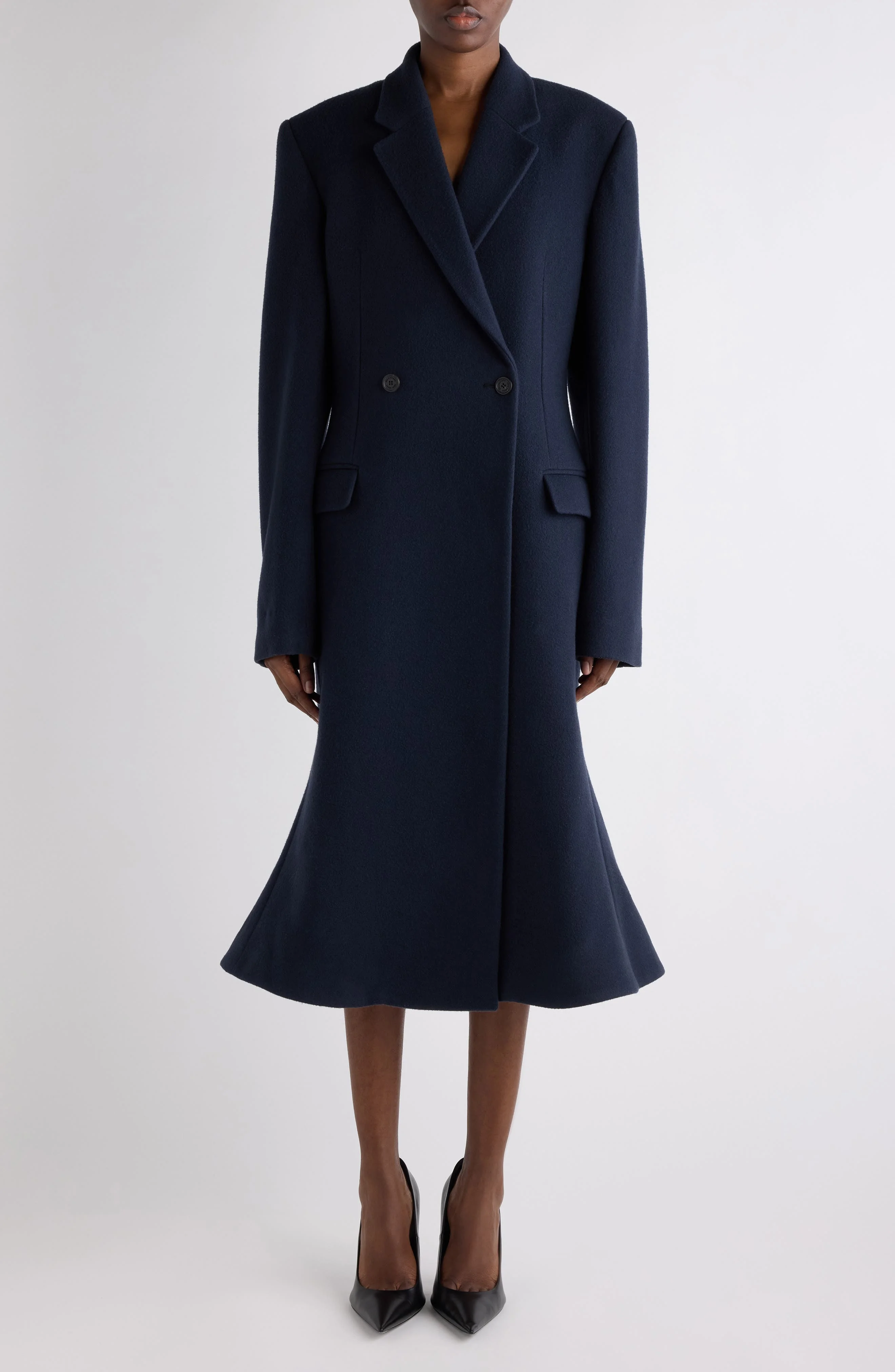 Balenciaga Godet Wool Midi Coat in 8230 Corporate Navy at Nordstrom - 1
