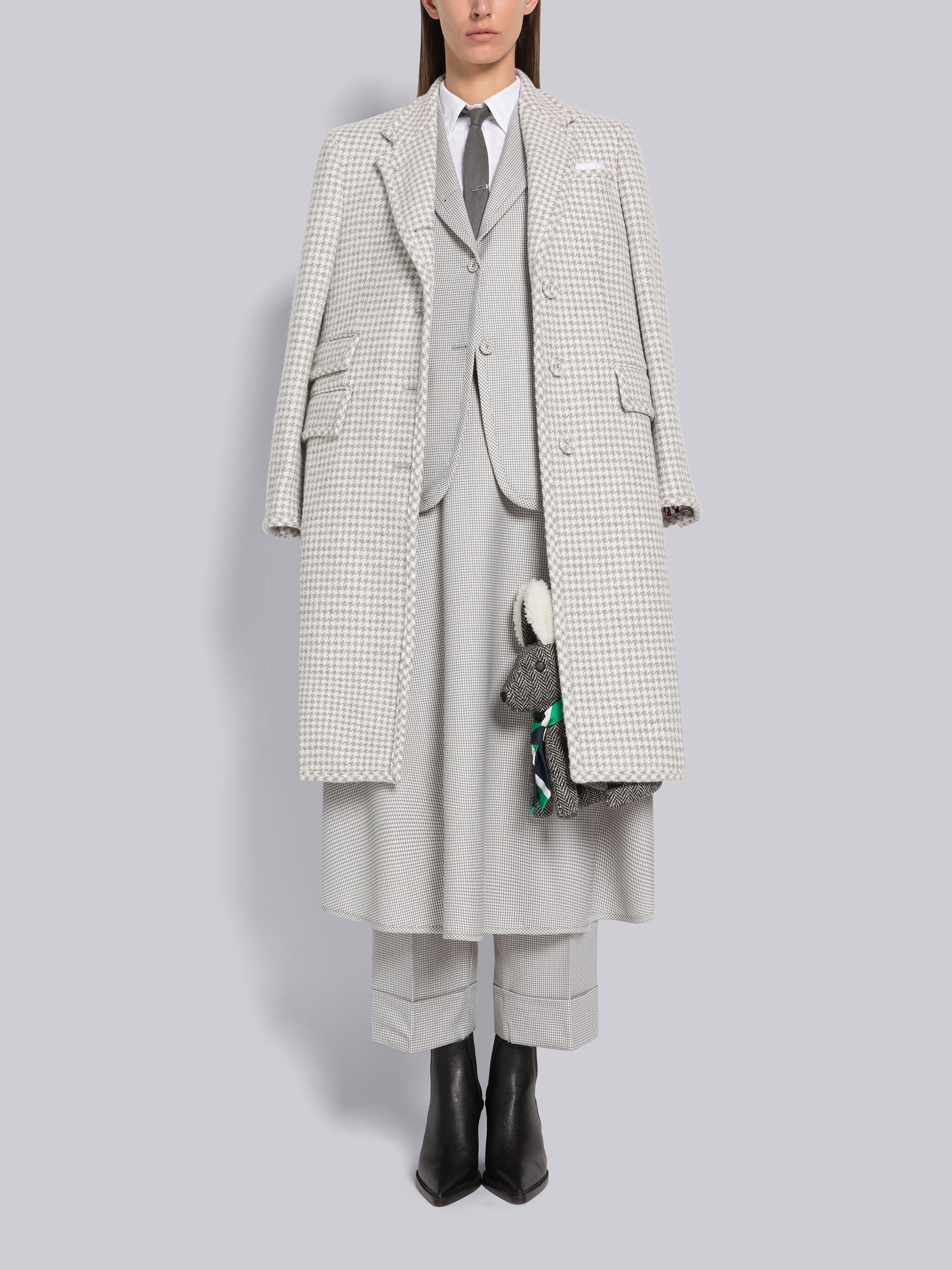 Houndstooth Cashmere Boucle Single Vent Overcoat - 4