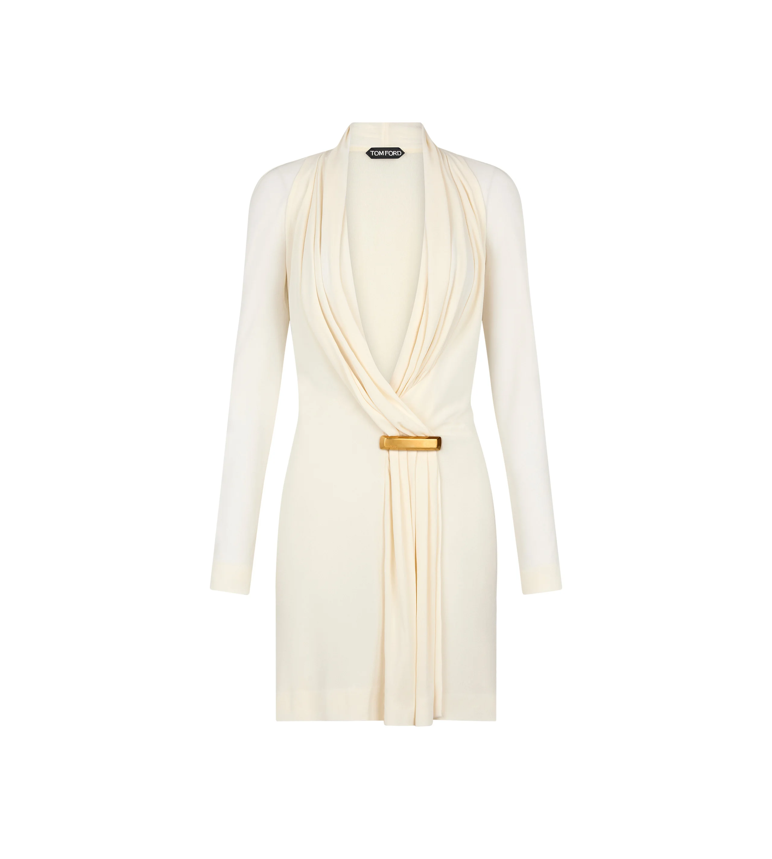 V-NECK LONG SLEEVE COCKTAIL DRESS WITH BAR DETAIL - 1