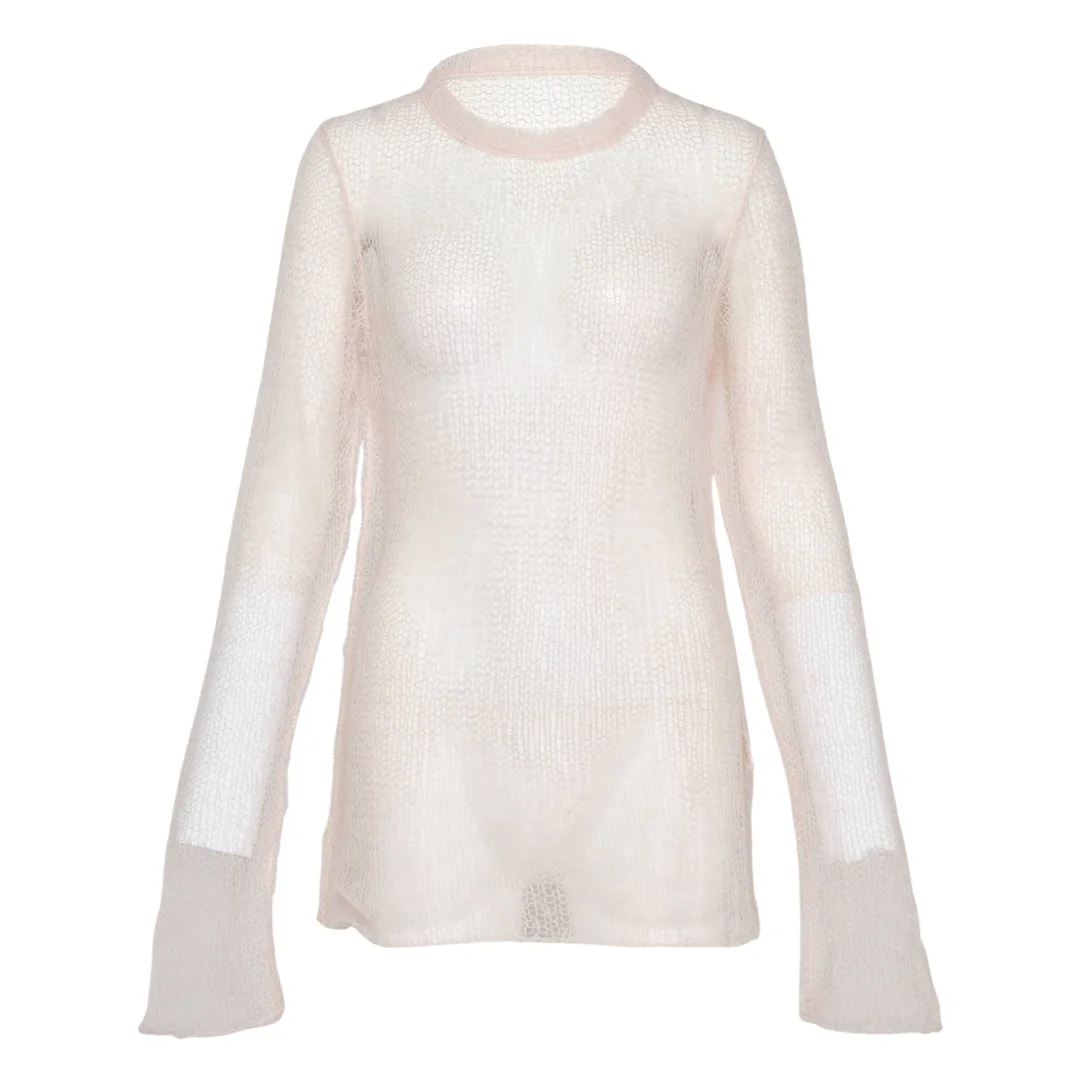 Long Sleeve Open Knit Sweater - 1