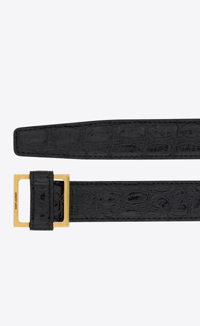 SAINT LAURENT square loop buckle belt in crocodile embossed leather outlook