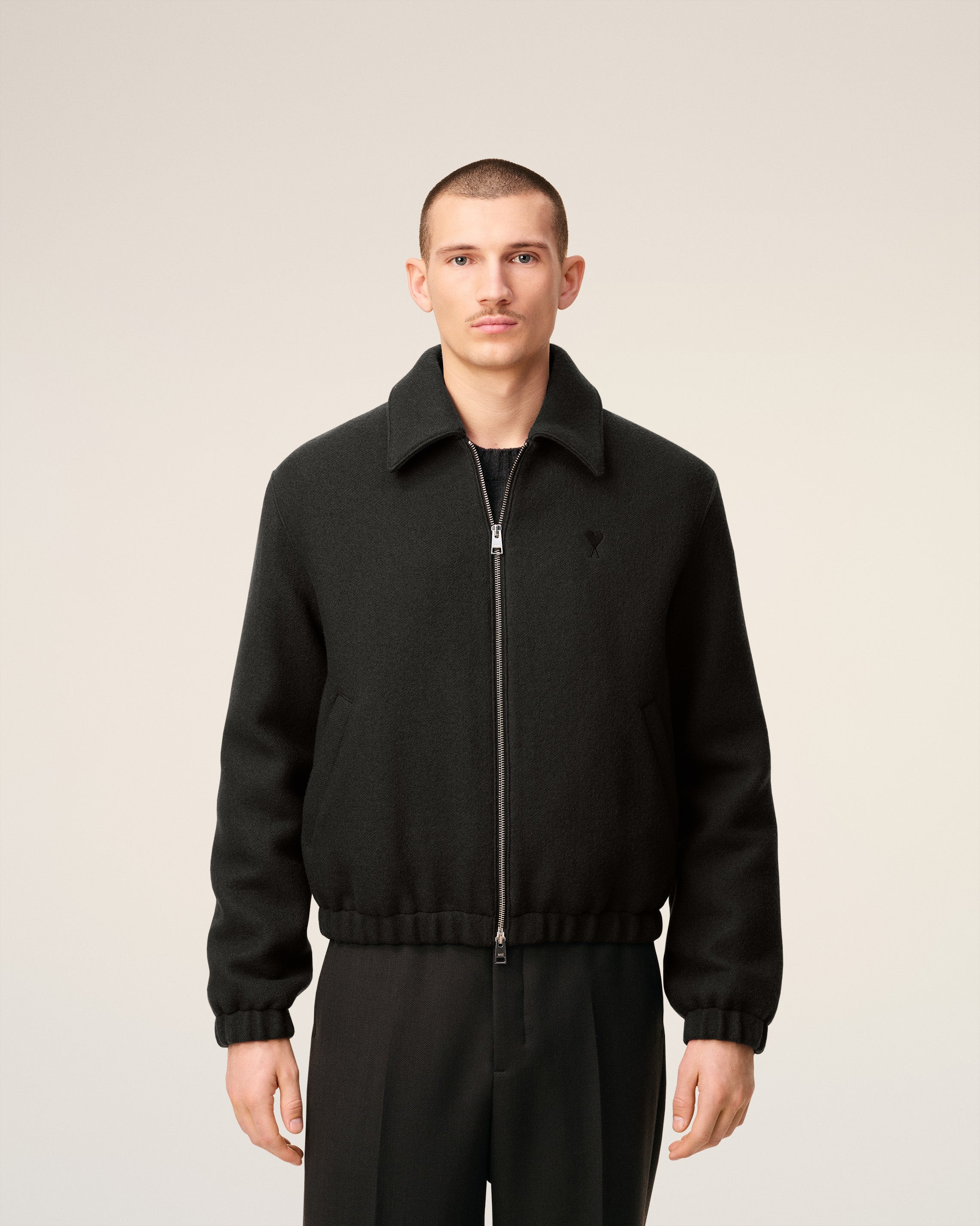 BLACK WOOL AMI DE COEUR ZIPPED JACKET - 3