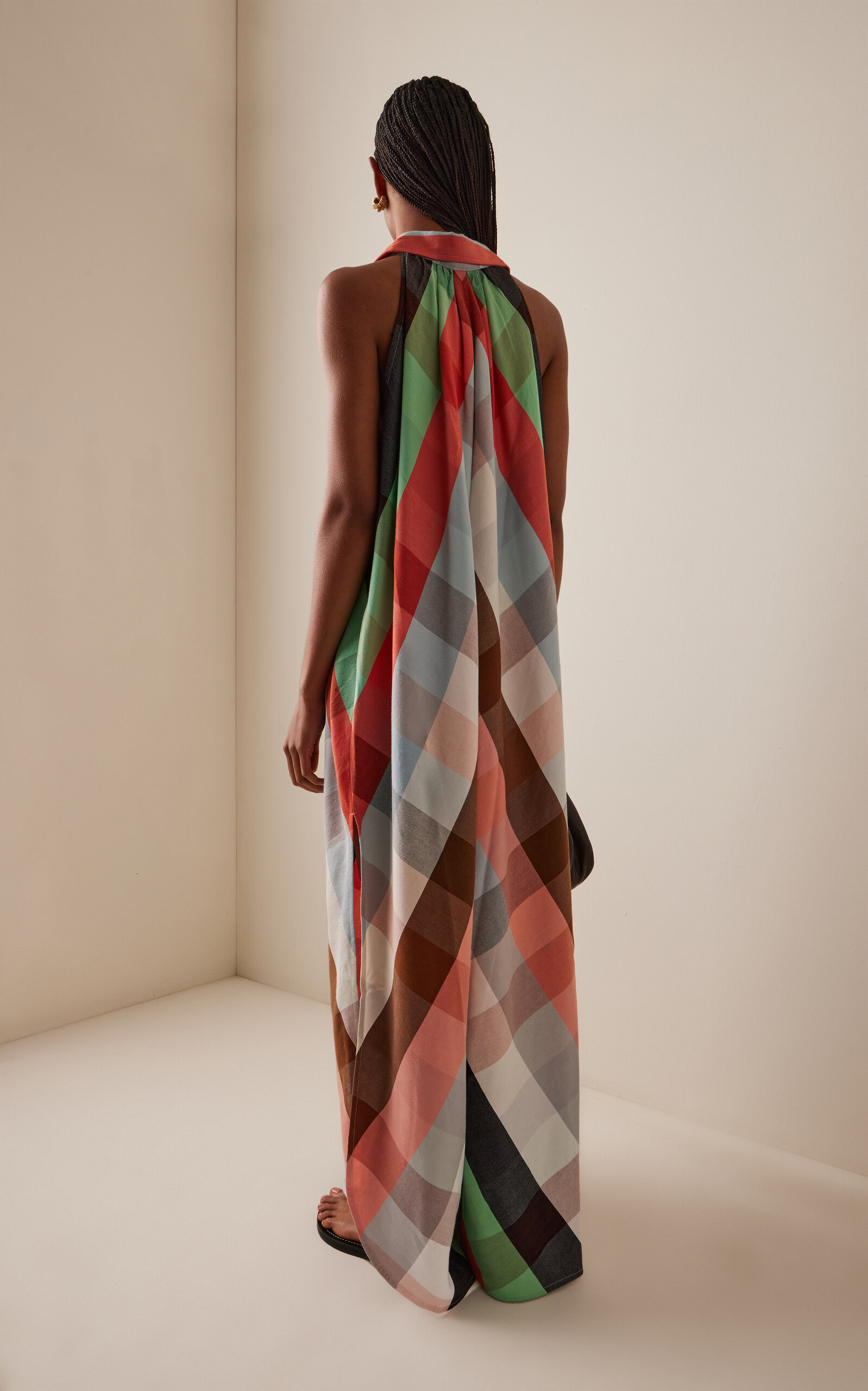 The Halter Collared Plaid Cotton Maxi Dress multi - 4