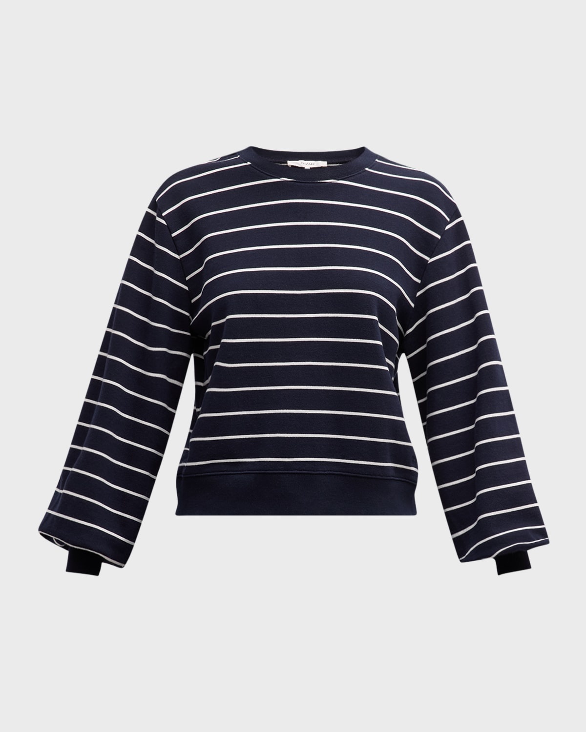 Stripe Blouson-Sleeve Sweatshirt - 1