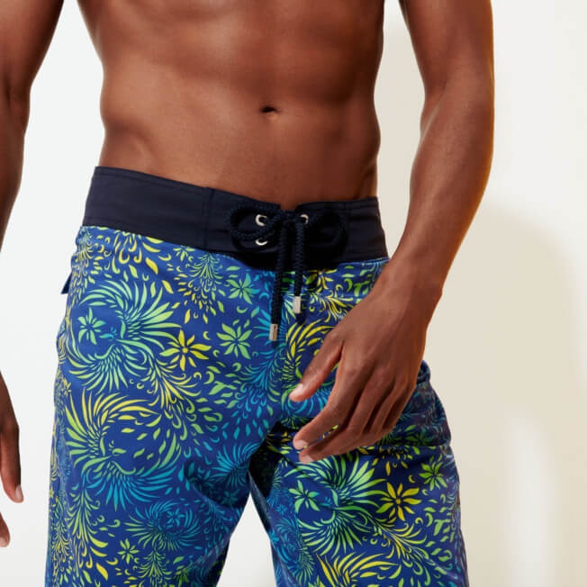 Men Long Flat Belt Swim Trunks Evening Birds - 5