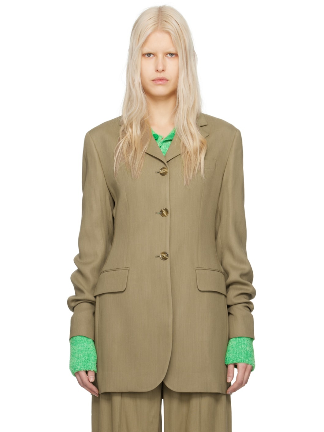 Brown Single-Breasted Blazer - 1