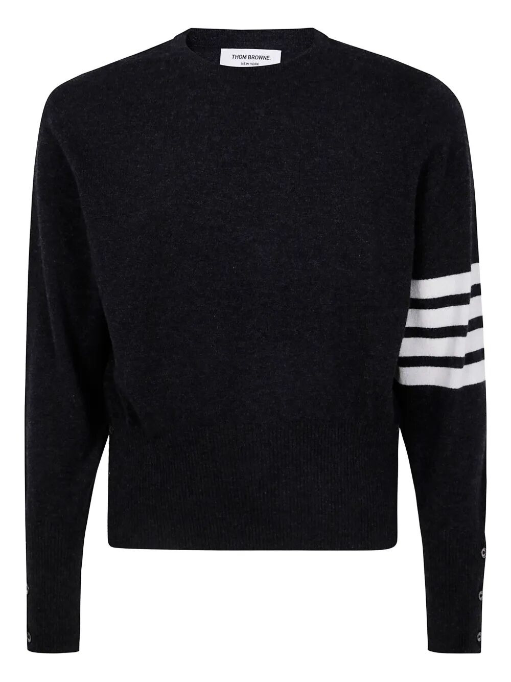 Thom Browne Men Classic Crewneck Short Pullover With White 4 Bar Stripe In Cashmere - 4