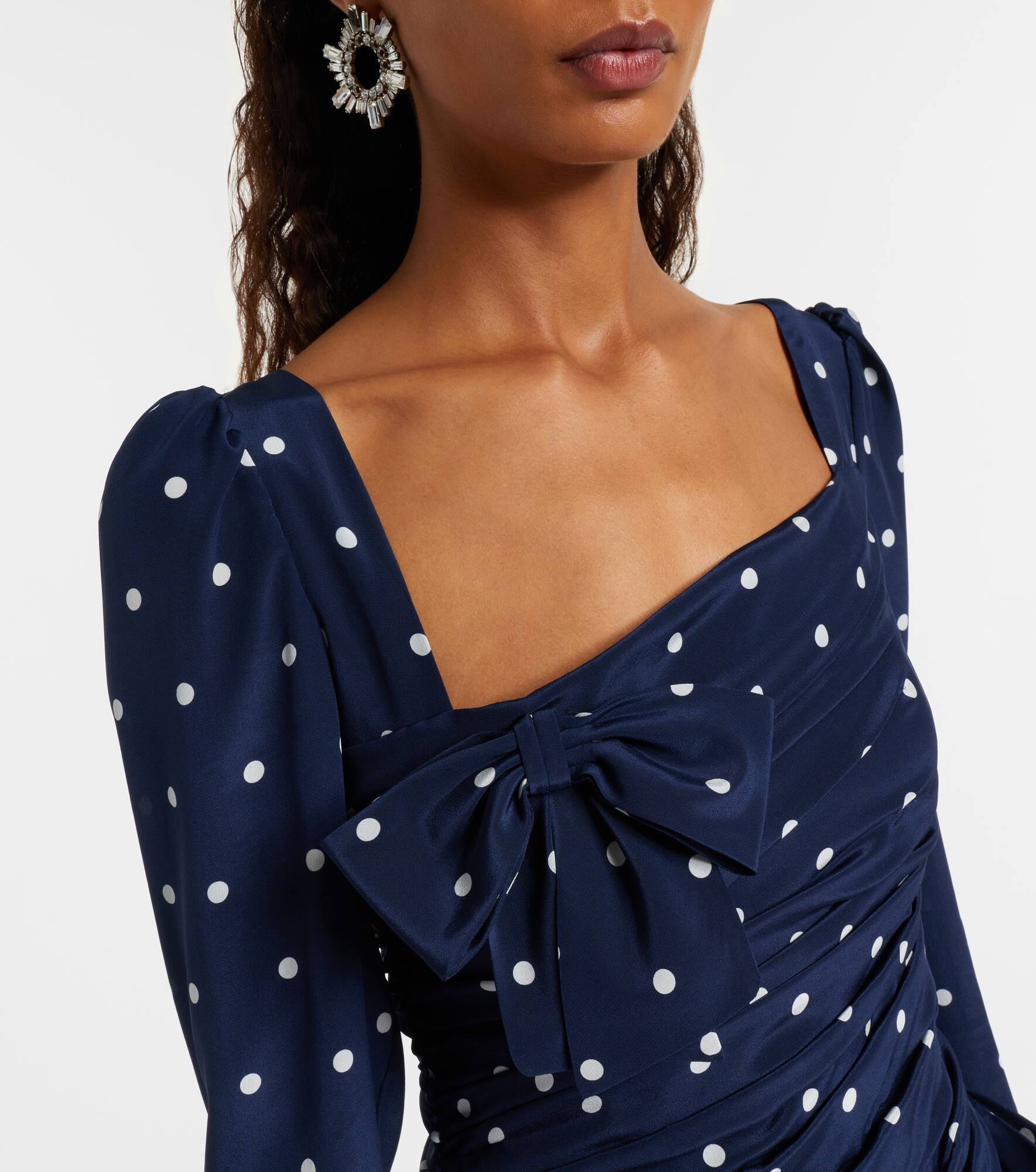 Bow-detail polka-dot draped minidress - 4