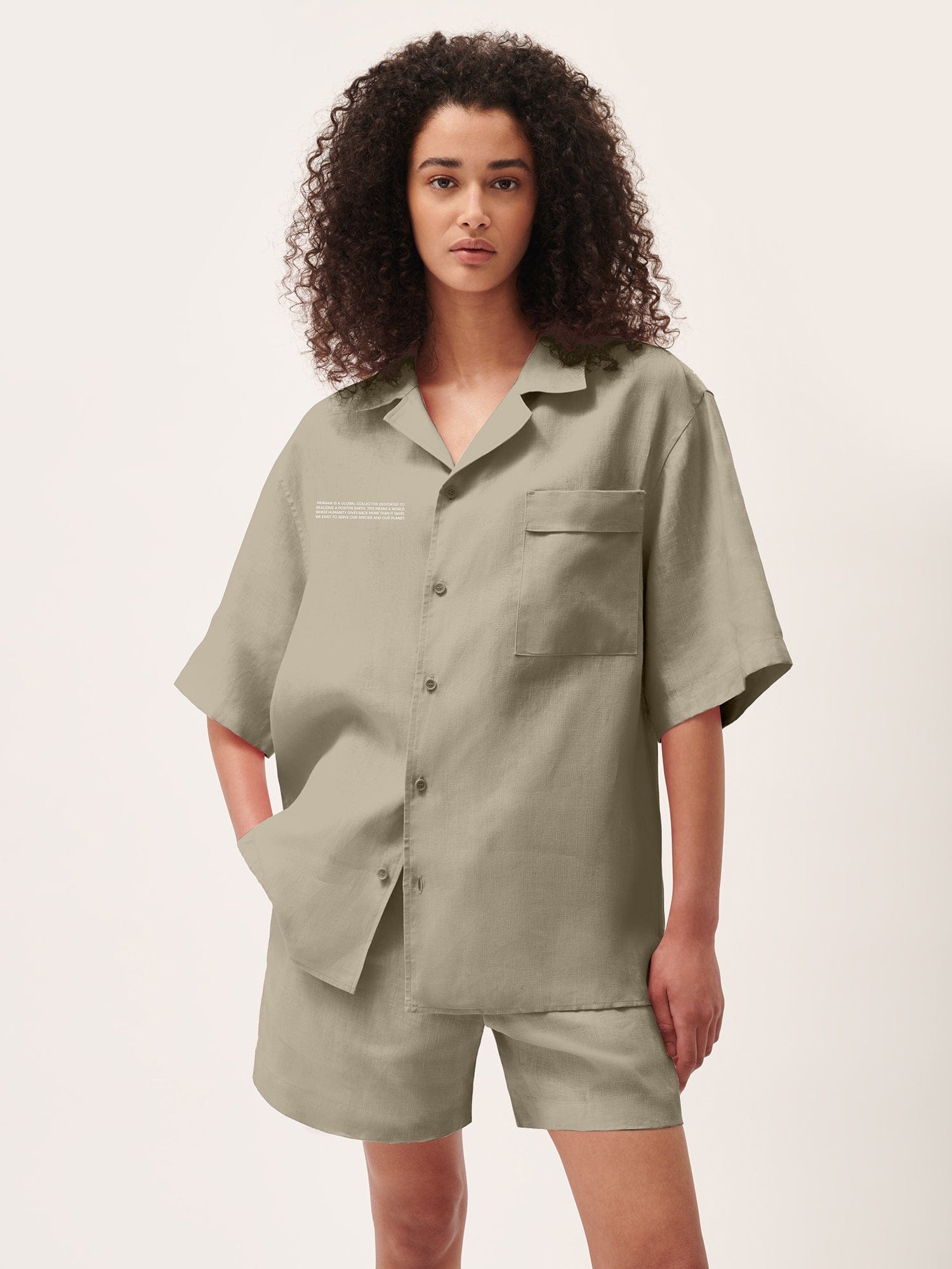 Womens DNA Linen Camp Collar Shirt - Cliff Beige - 2