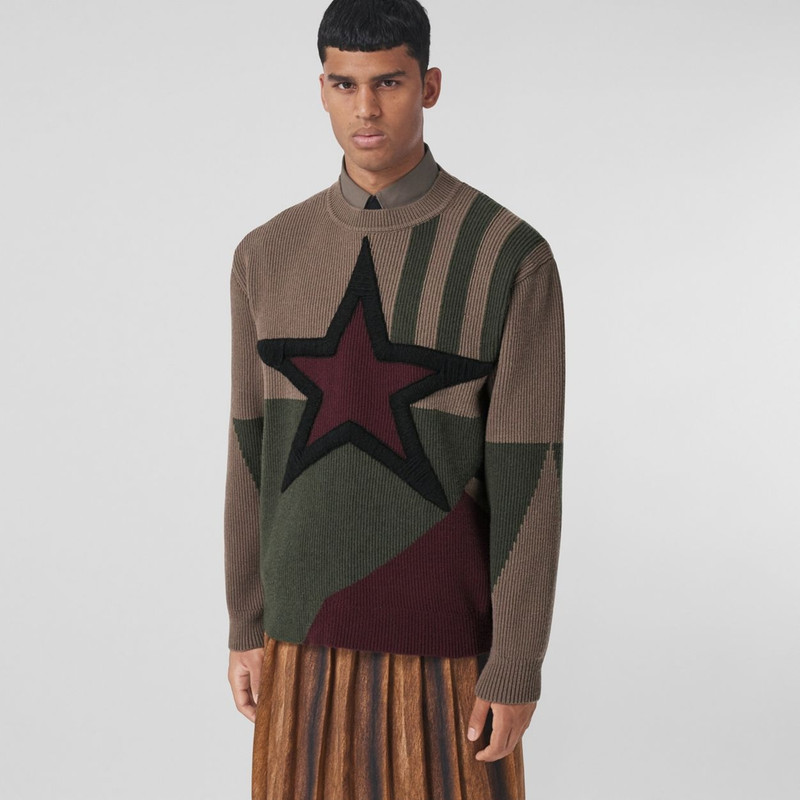 Geometric Intarsia Rib Knit Wool Sweater 5