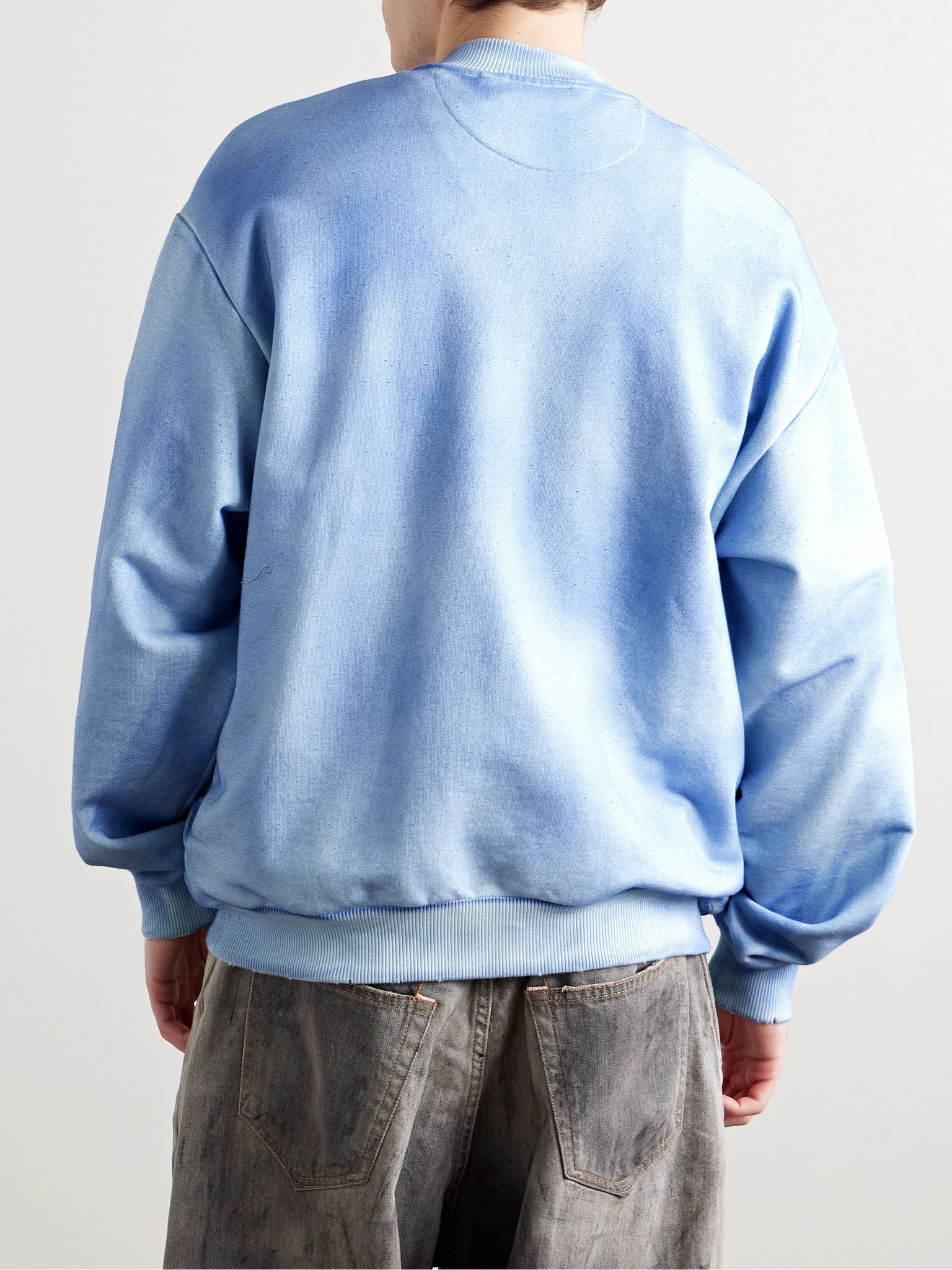 Fiah Garment-Dyed Logo-Print Cotton-Blend Jersey Zip-Up Sweatshirt Blue - 3