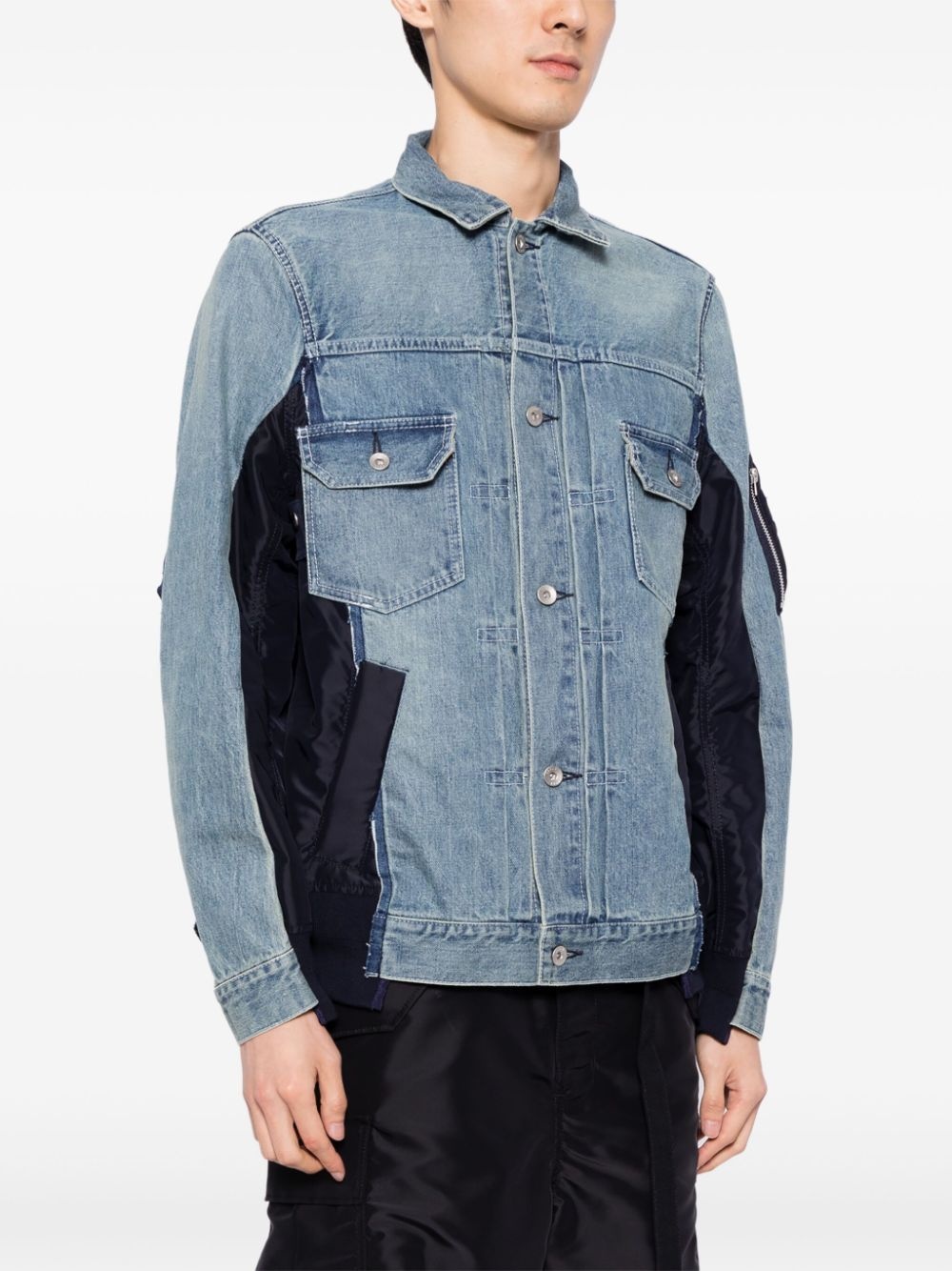side-zip panelled denim jacket - 3