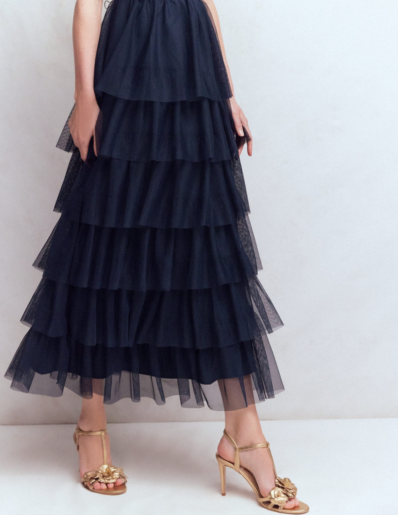 Ruffle Tulle Tiered Dress-Navy 6