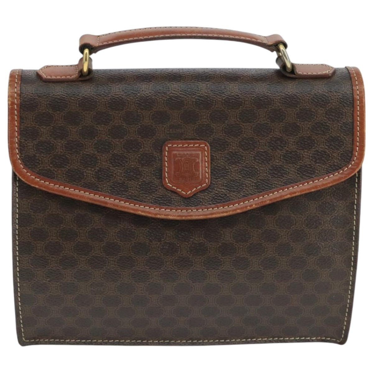 CELINE Macadam Canvas Hand Bag Pvc Leather Brown Gold - 13