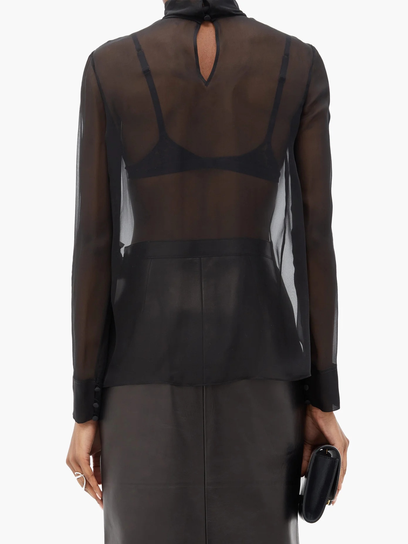 Roll-neck sheer silk-chiffon top - 5