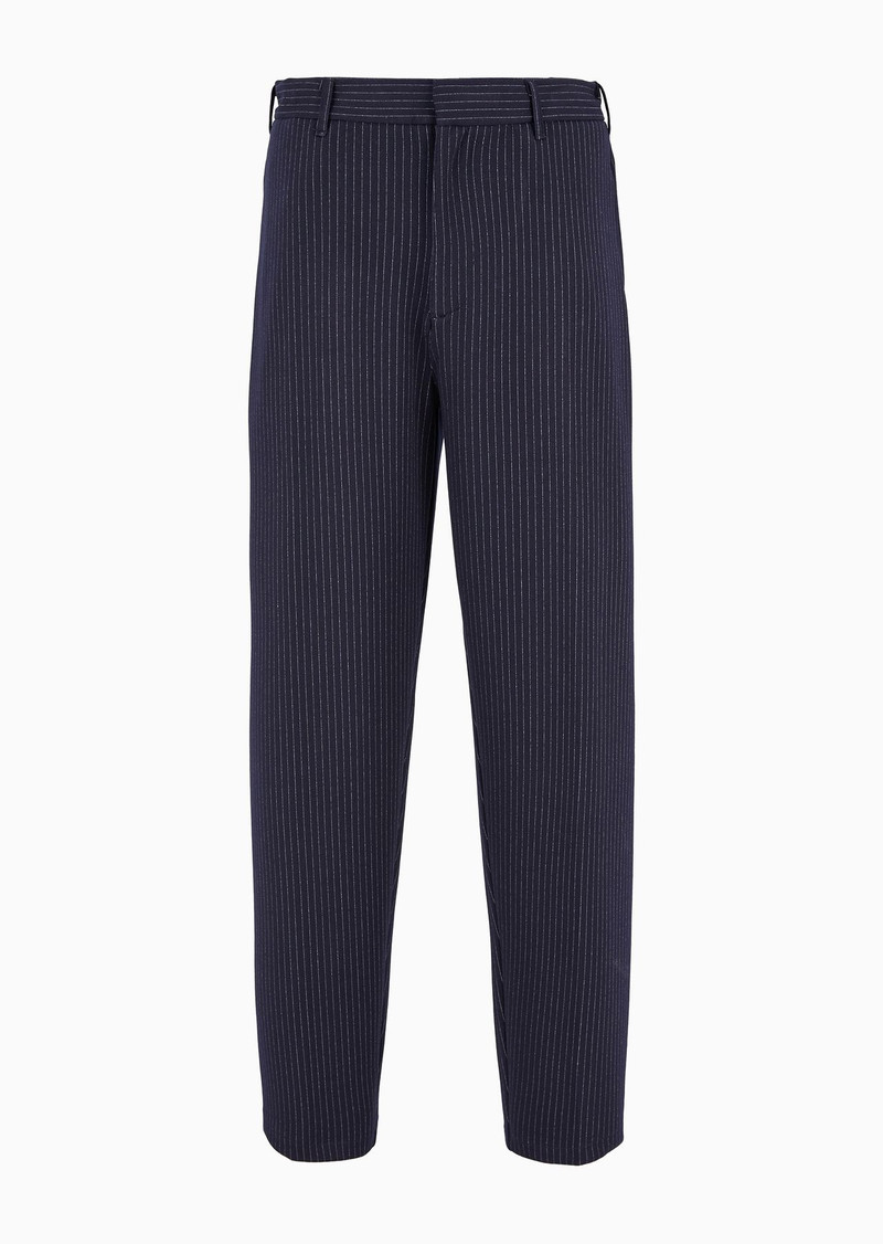 Pinstriped viscose-blend jersey trousers 1
