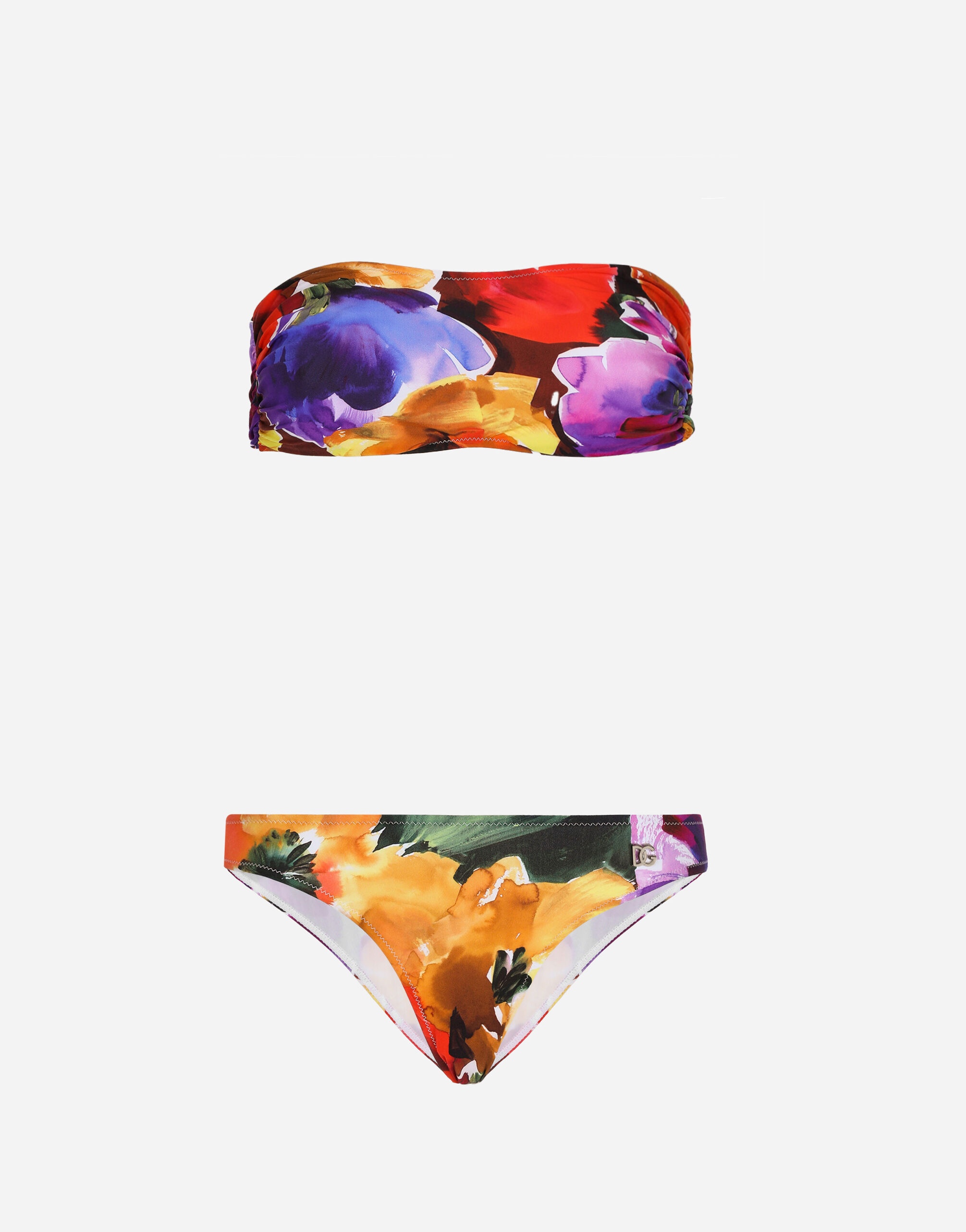 Dolce And Gabbana Bandeau Bikini With Abstract Flower Print Reversible