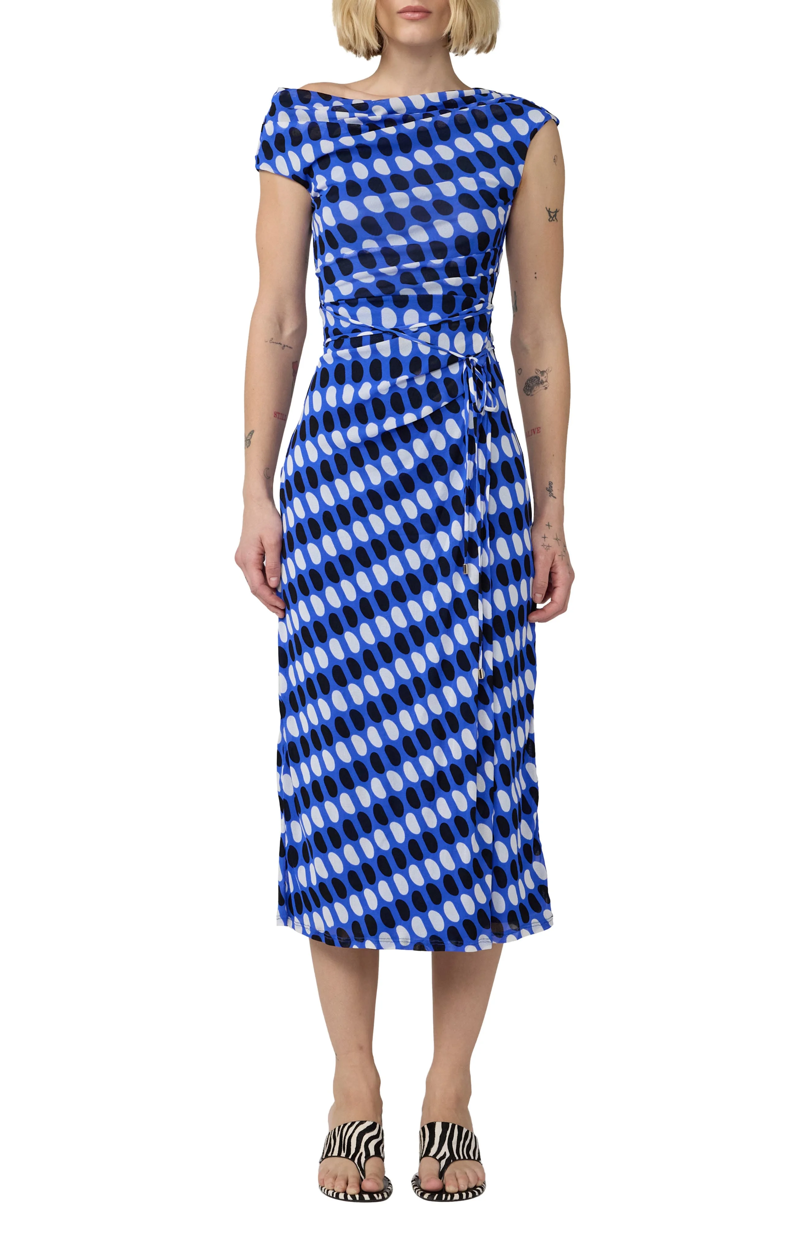 Diane von Furstenberg Wittrock One-Shoulder Dot Print Mesh Dress in Jelly Dot Aquarius at Nordstrom - 1