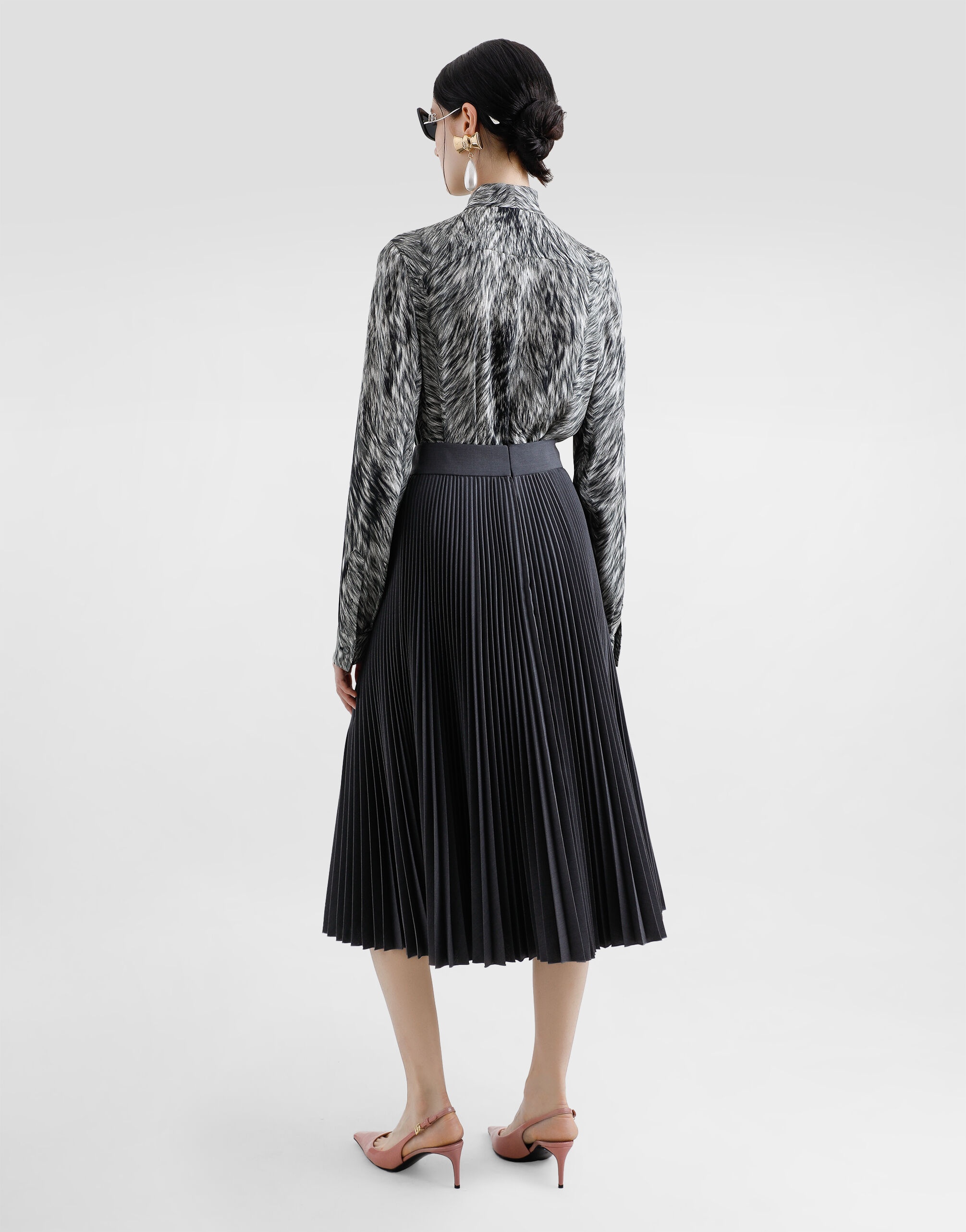 Pleated woolen calf-length circle skirt - 3