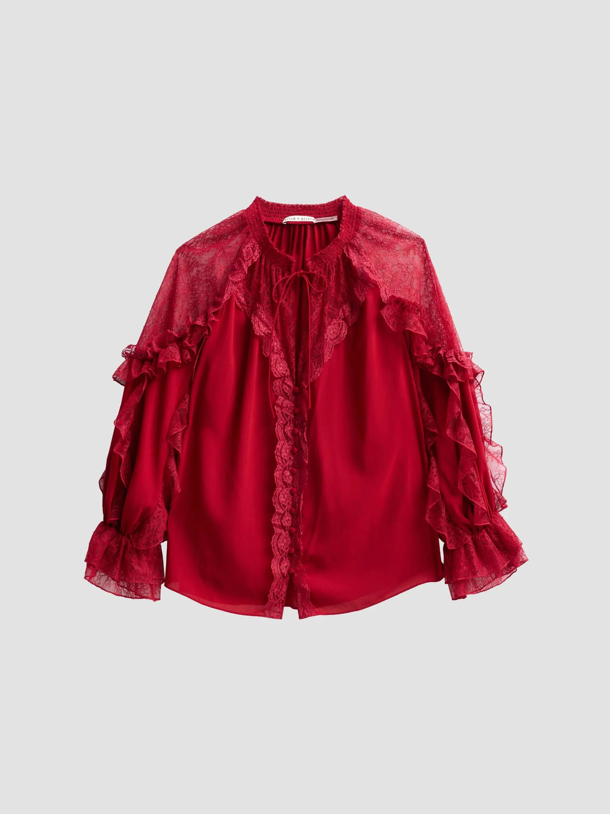 Women's Aleena Ruffled Lace-Trim Blouse - Garnet - 1