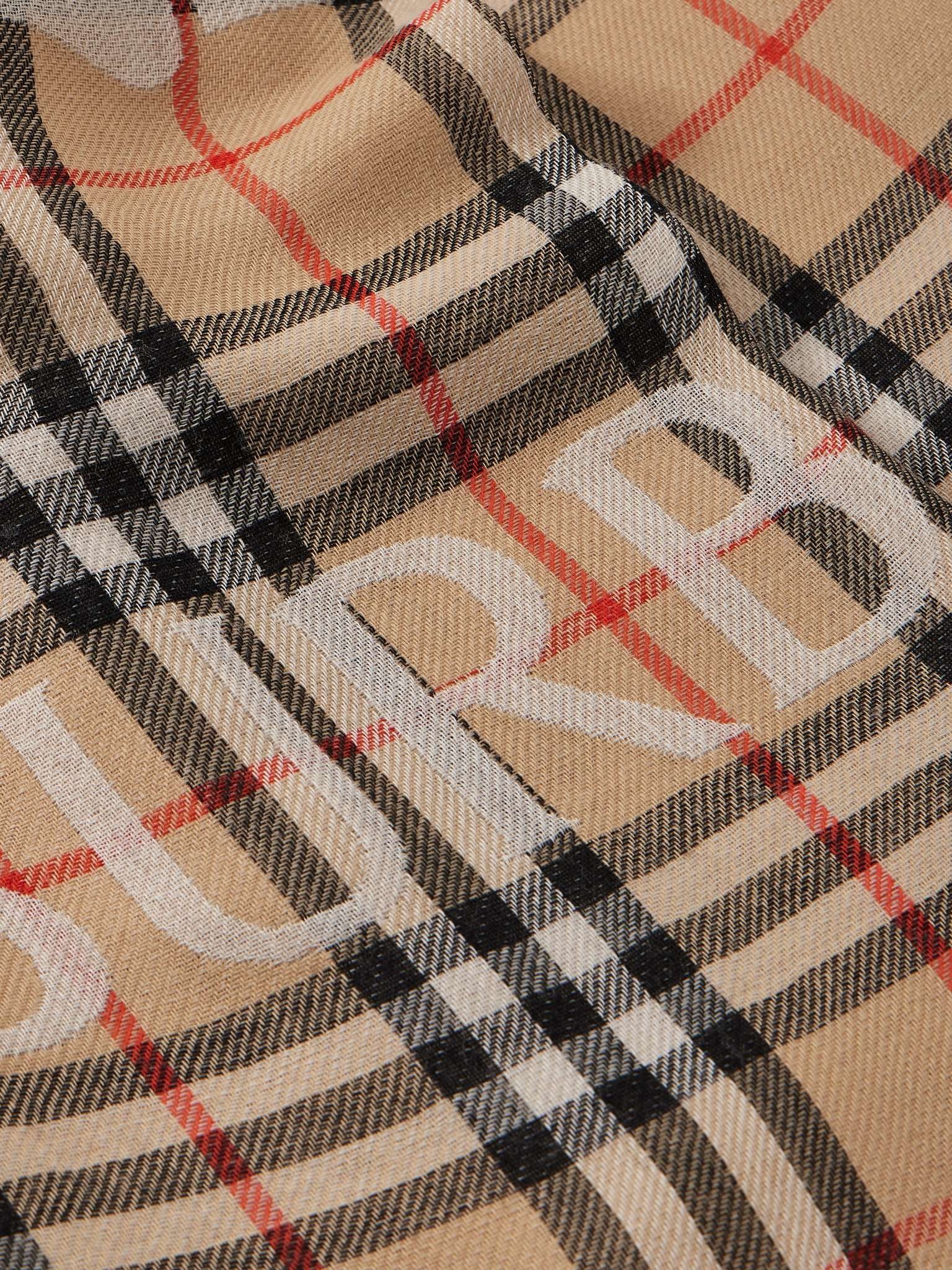 Frayed Logo-Print Checked Wool-Twill Scarf - 3