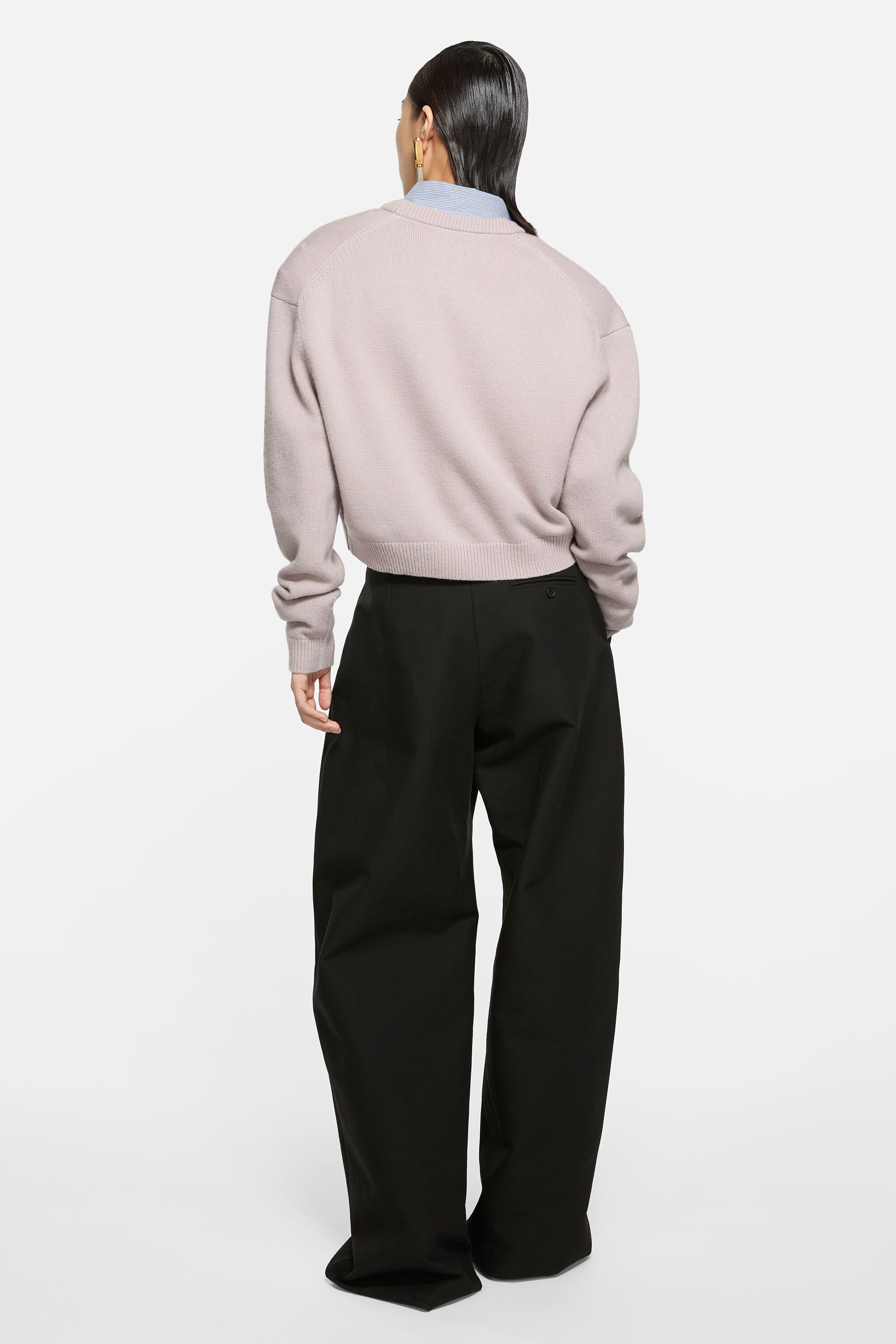 Wool v-neck sweater - Pale grey - 3