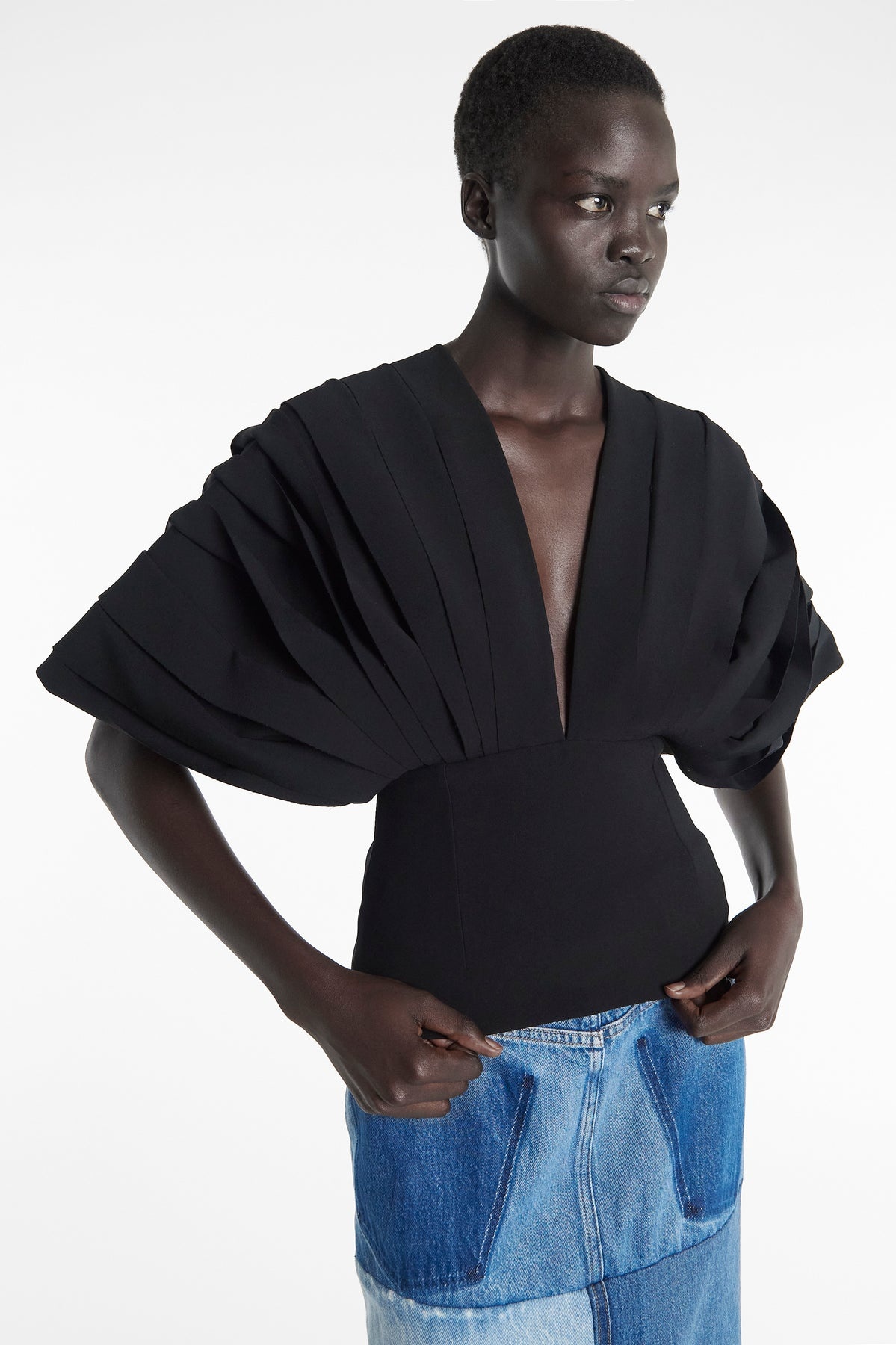 MULTI PANEL DEEP V-NECK TOP BLACK - 7