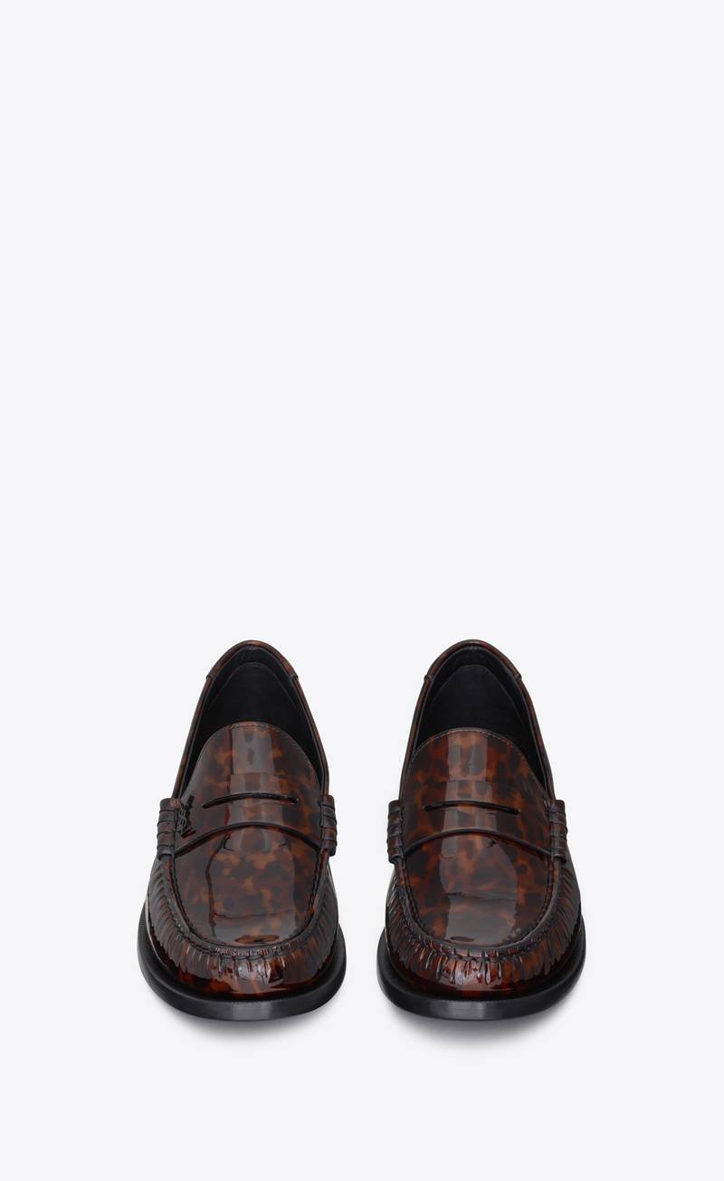 SAINT LAURENT le loafer monogram penny slippers in tortoiseshell patent leather outlook