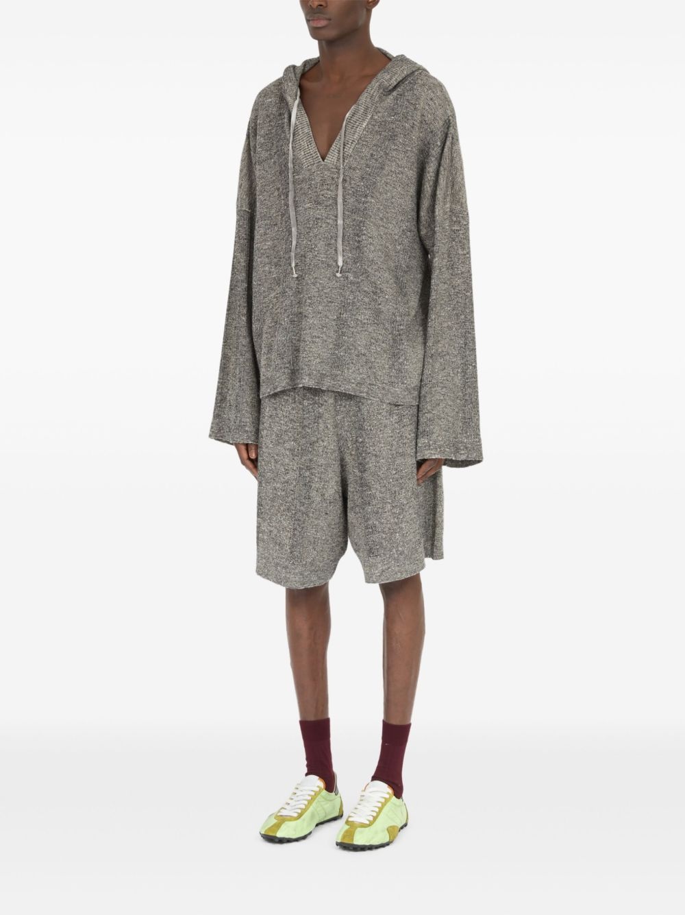 V-neck knitted hoodie - 3