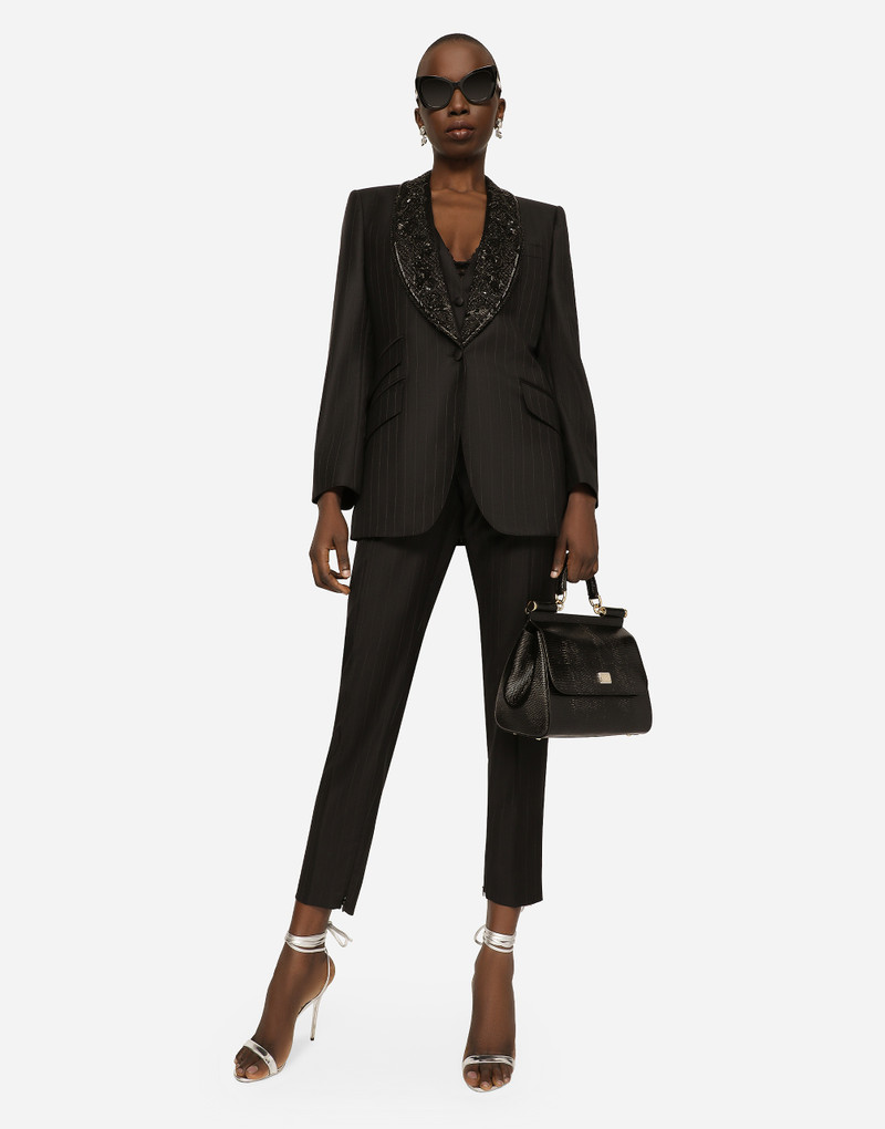 Dolce & Gabbana Single-breasted pinstripe jacket with embroidery outlook