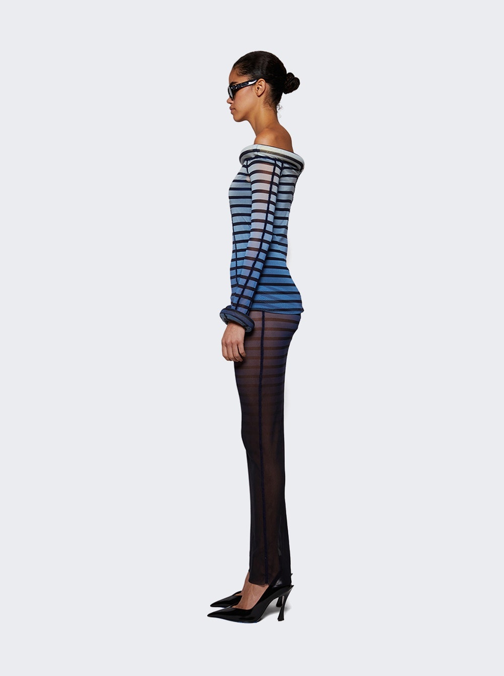 Long 3d Striped Dress Blue And Black - 4