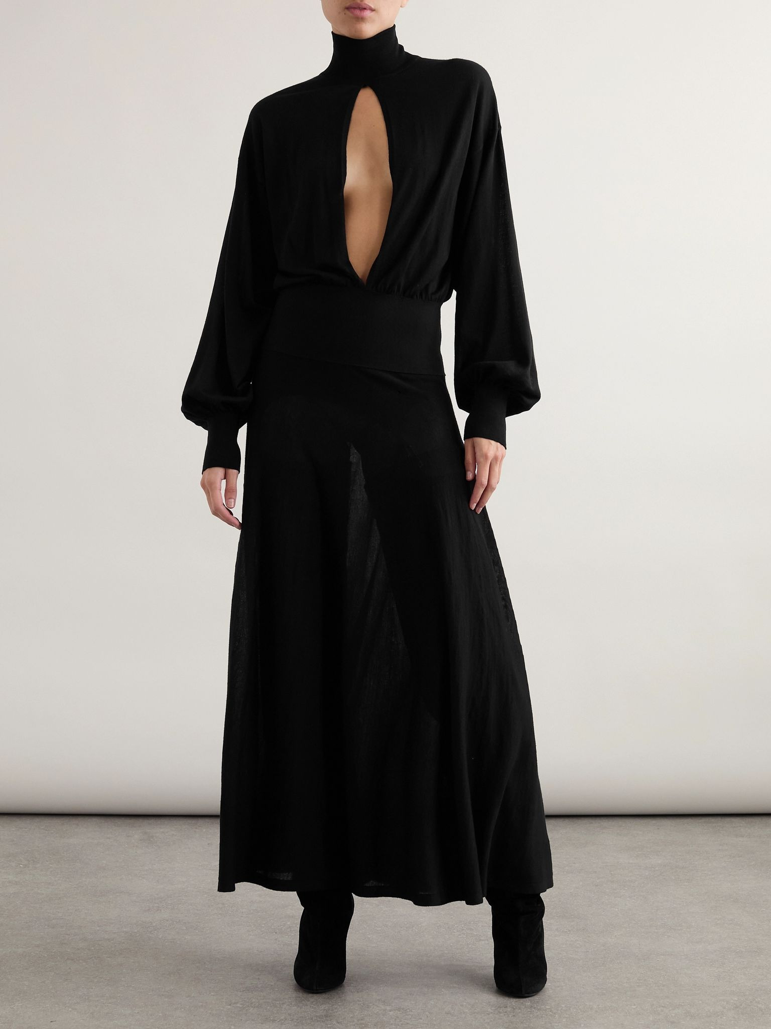 Cutout wool-blend turtleneck midi dress Black - 2