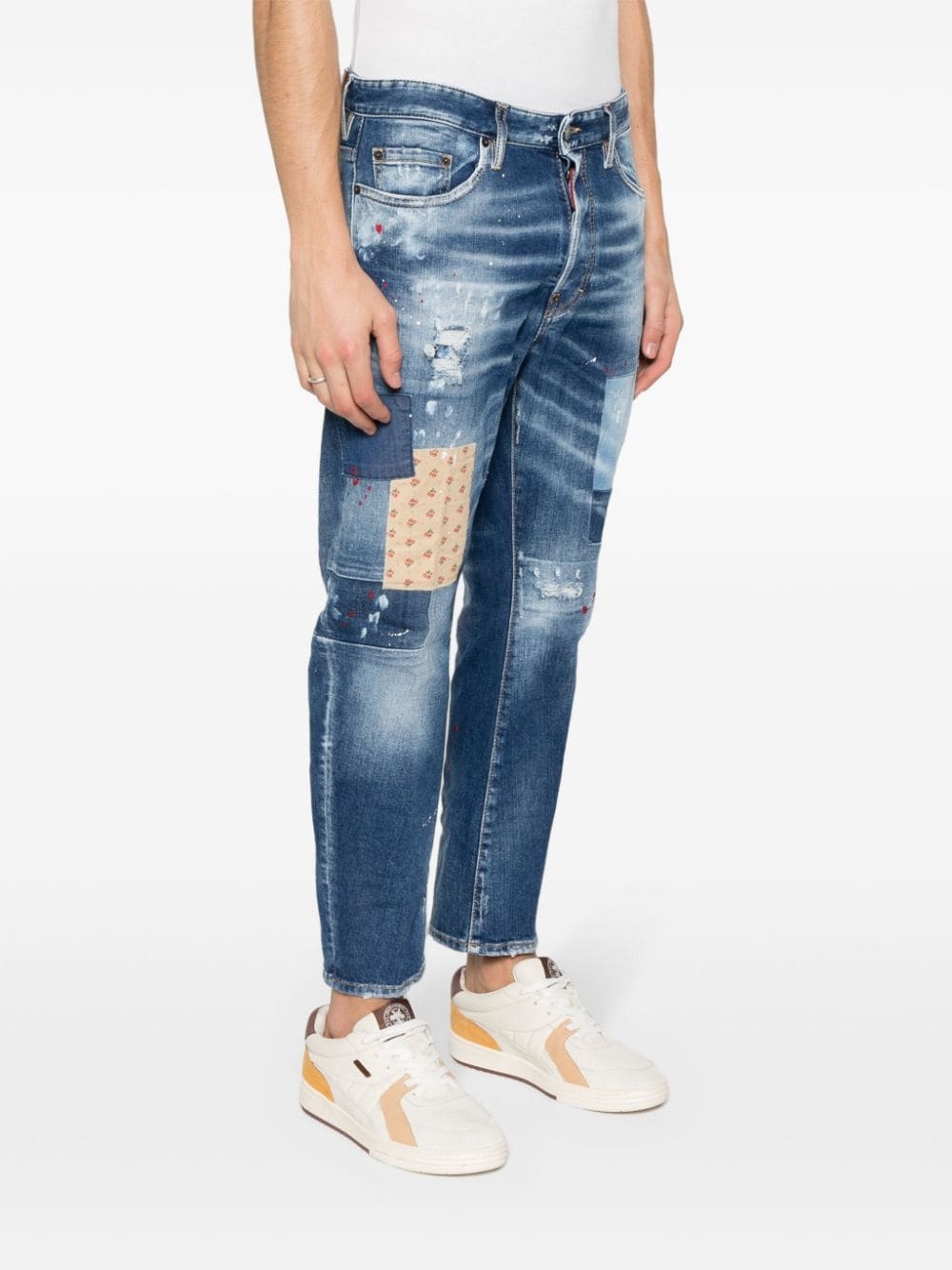 patchwork-detailing distressed jeans - 3