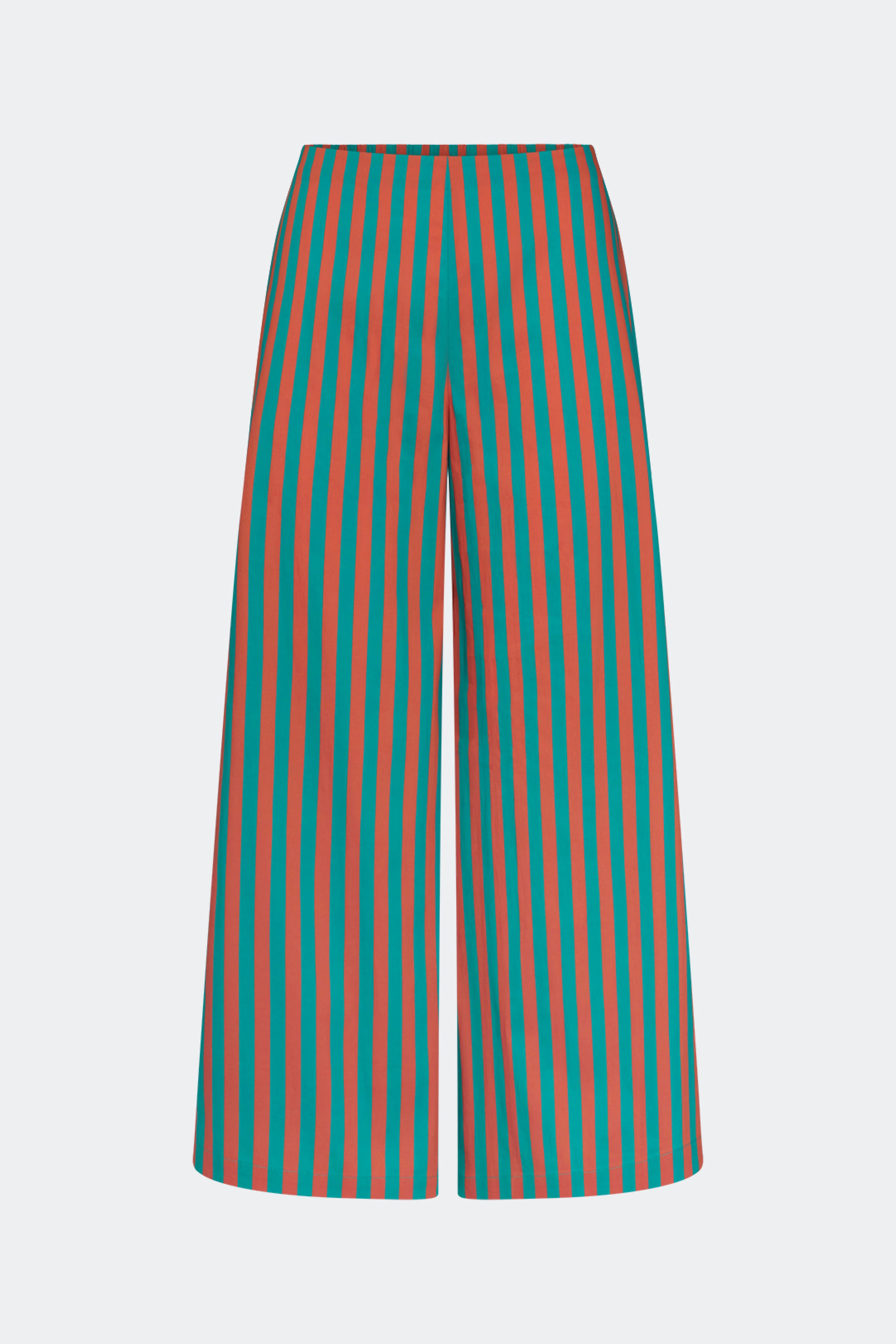Toni Poplin Pant In Teal/Brick Stripe - 1