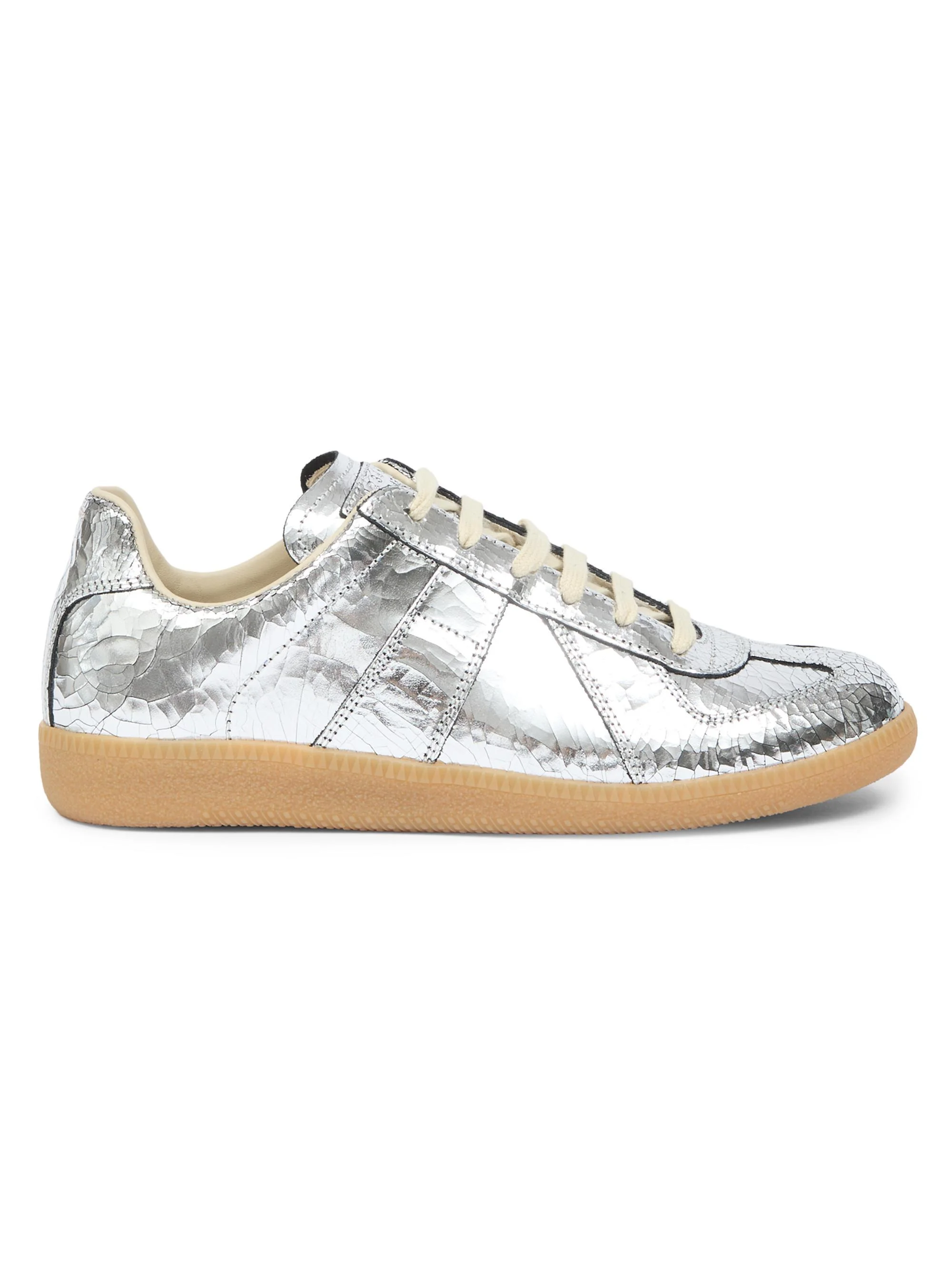 Men's Replica Metallic Cracked Leather Low-Top Sneakers - Silver - 1