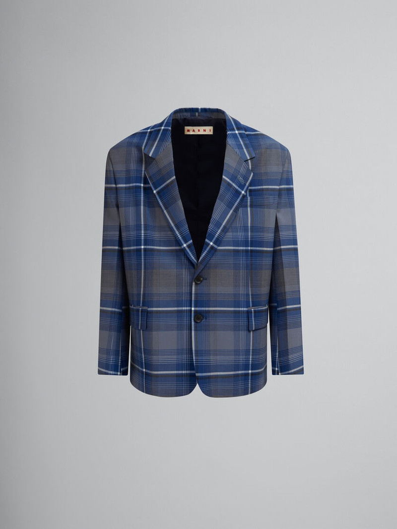 BLUE CHECKED WOOL BLAZER WITH MARNI MENDING 1