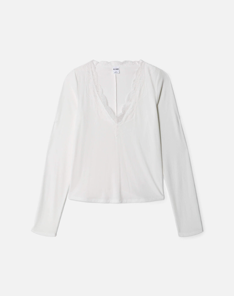 Lace V Neck Long Sleeve - Off White 1